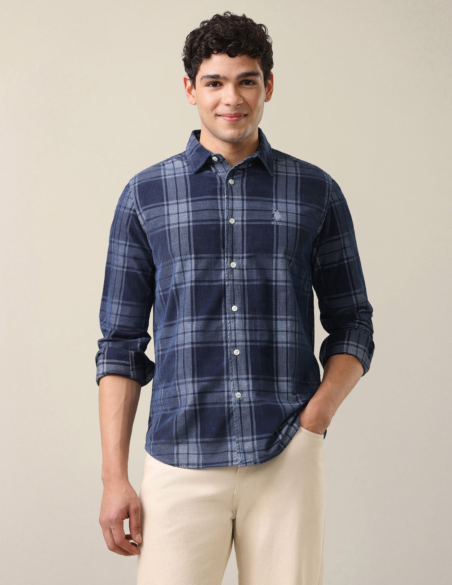 Plaid Checked Corduroy Shirt Dark Indigo - U.S. Polo Assn. India | Large