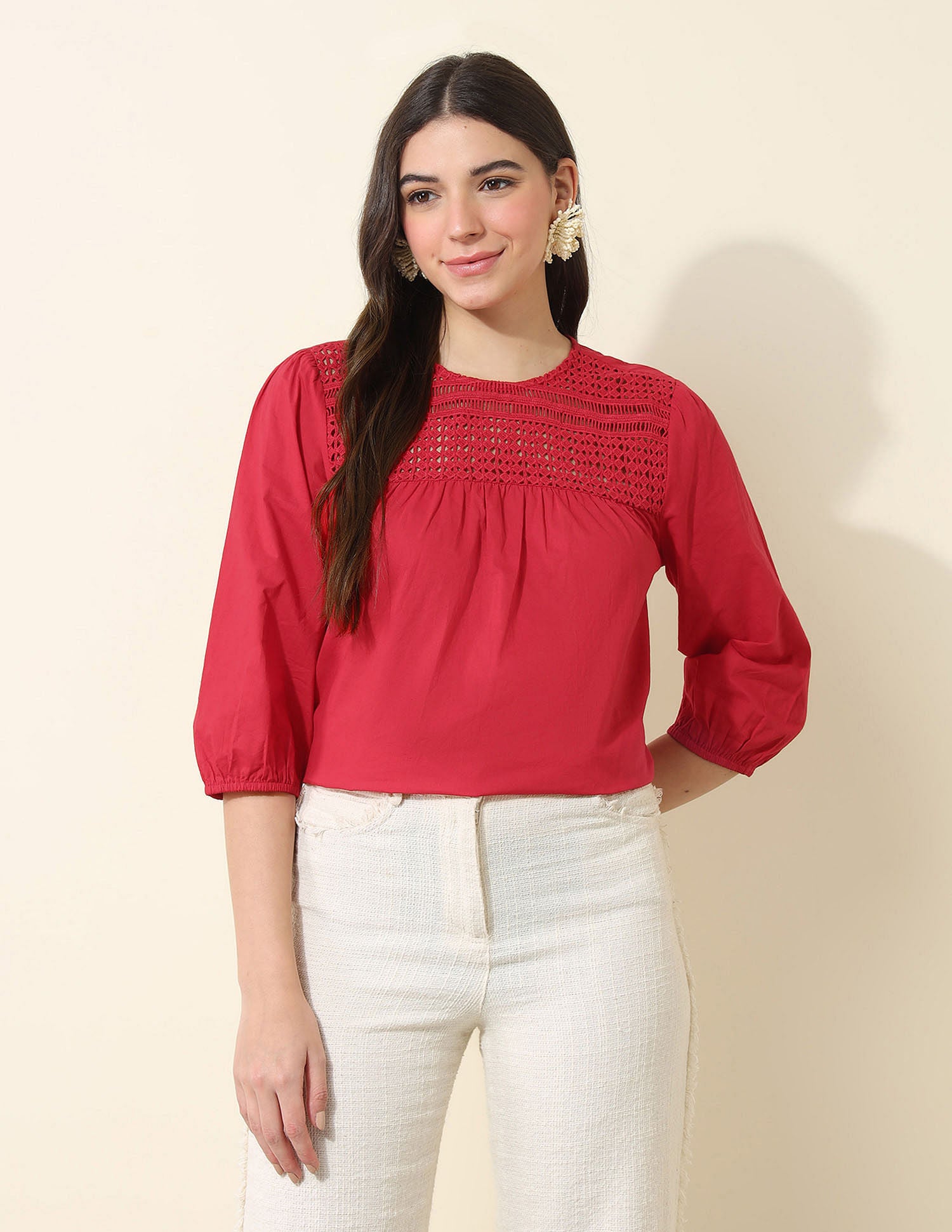 Lace Yoke Design Top Red - U.S. Polo Assn. India | Large