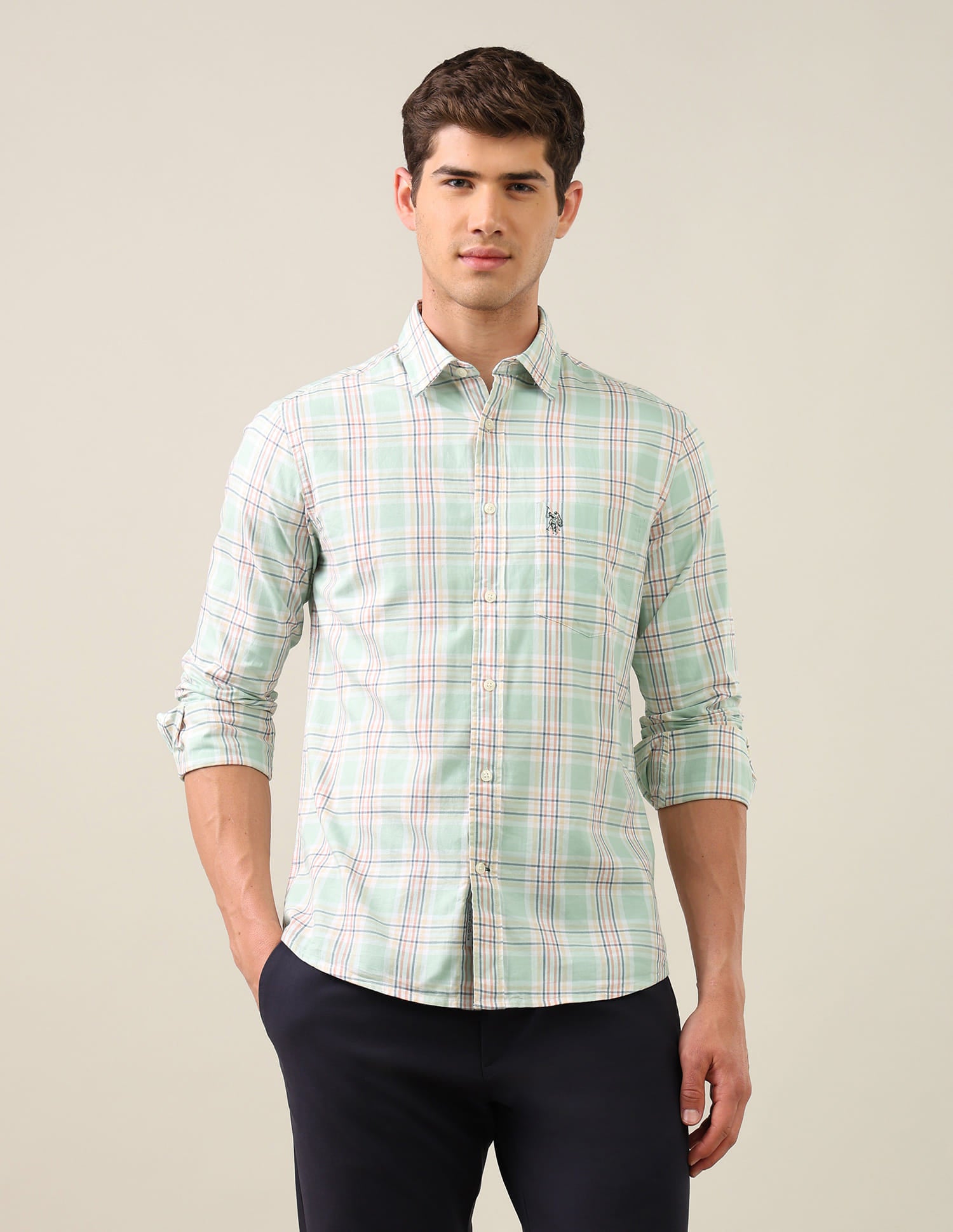 Twill Grid Tattersall Checked Shirt Green - U.S. Polo Assn. India | Large