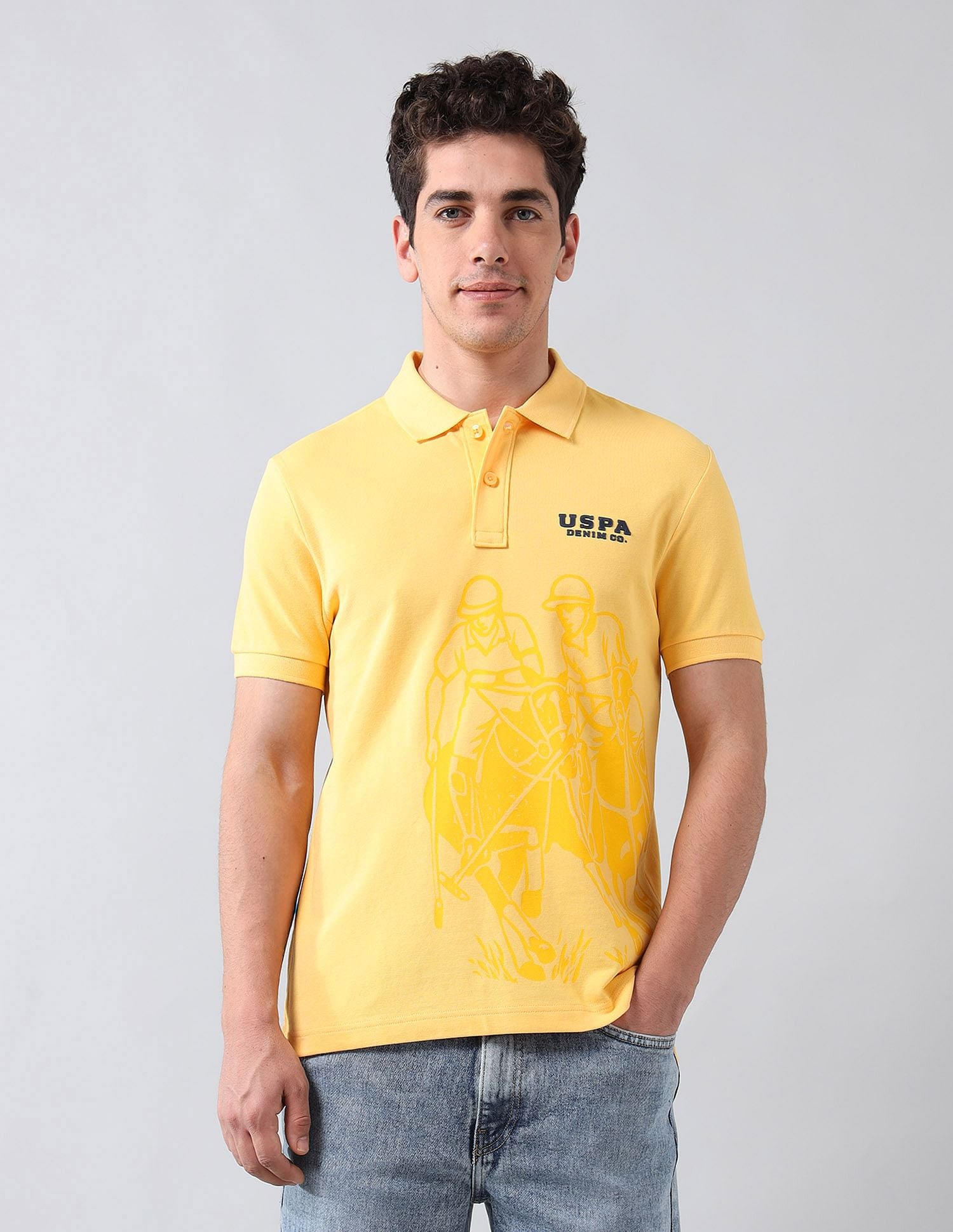 Muscle Fit Tonal Brand Printed Polo Shirt Yellow - U.S. Polo Assn. India | Large