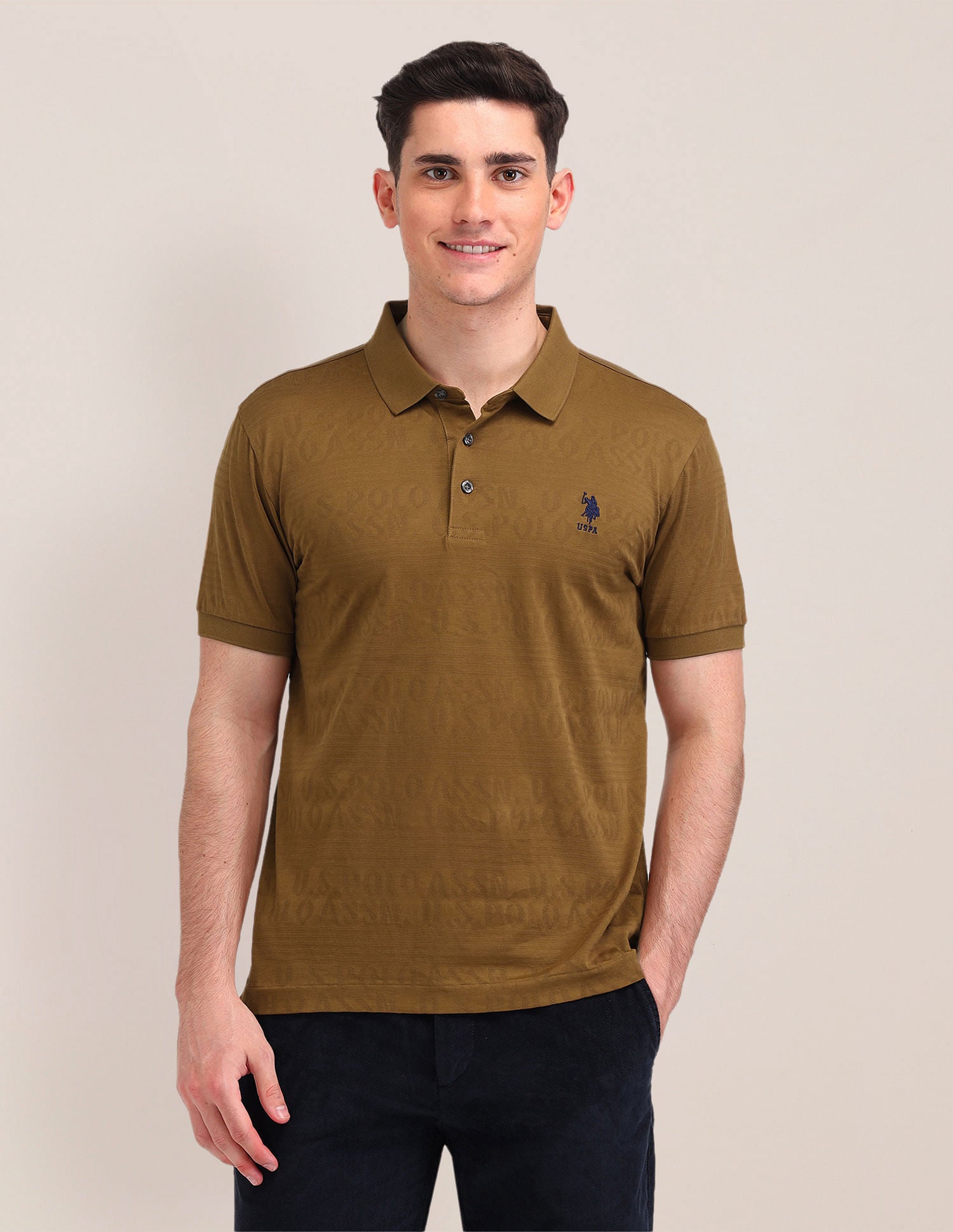 Slim Fit Brand Printed Polo Shirt Brown - U.S. Polo Assn. India | Large