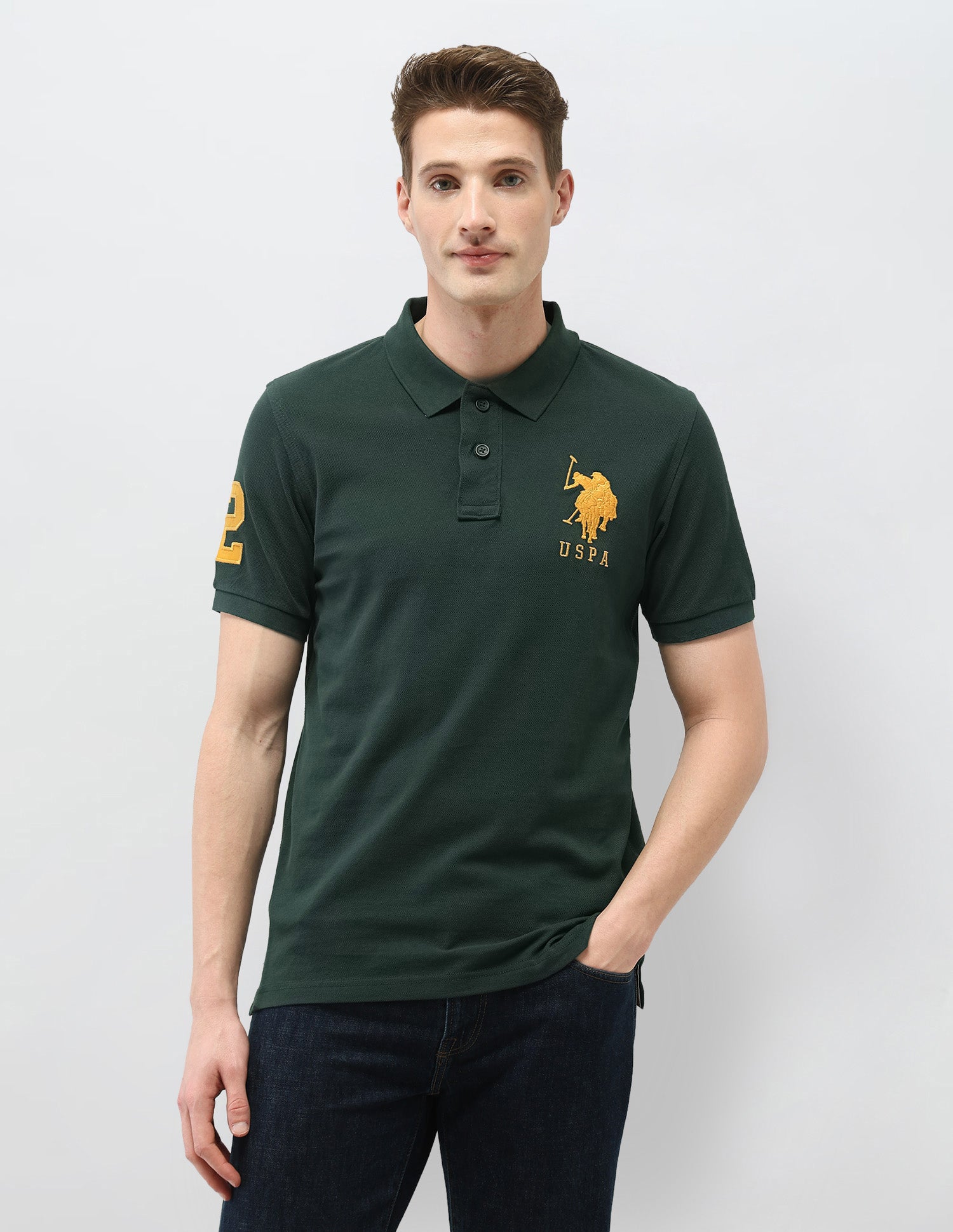 Solid Slim Fit Polo Shirt Olive - U.S. Polo Assn. India | Large