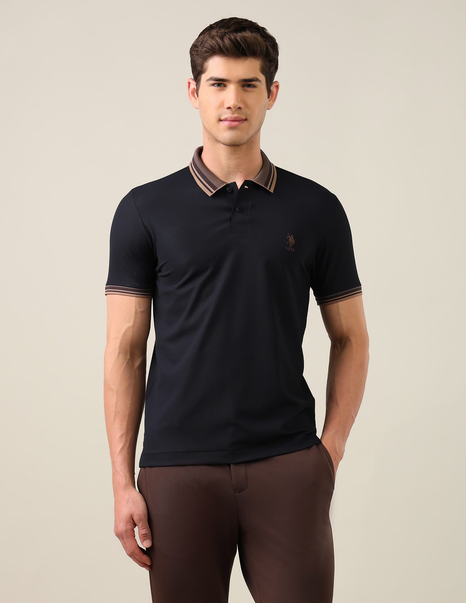 Solid Slim Fit Polo Shirt Blue - U.S. Polo Assn. India | Large