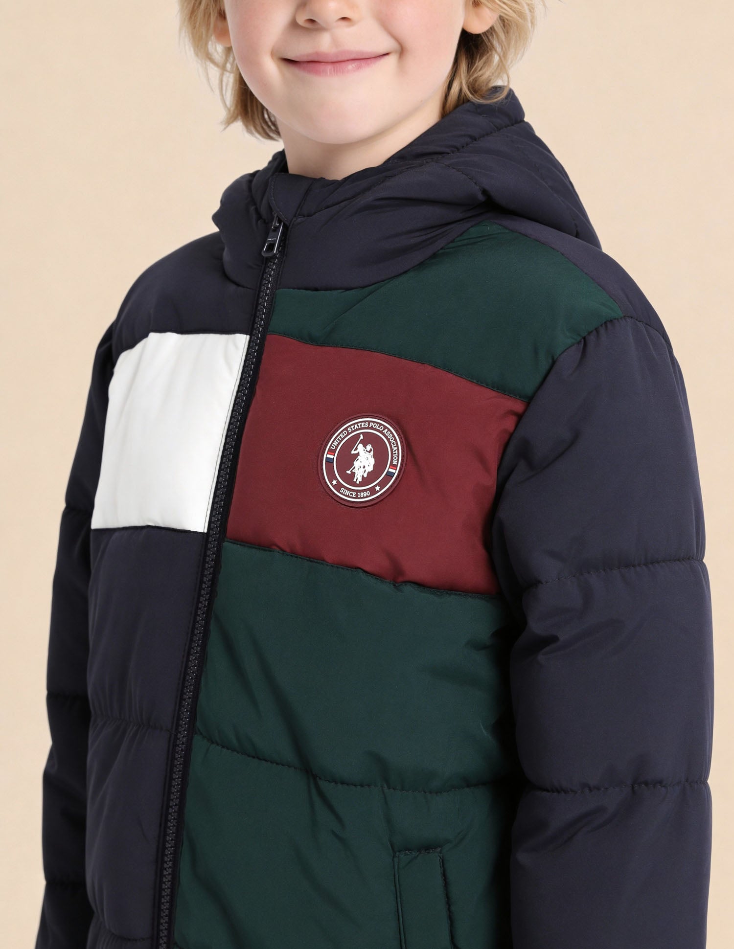 Boys Colourblocked Puffer Jacket Navy - U.S. Polo Assn. India | Large