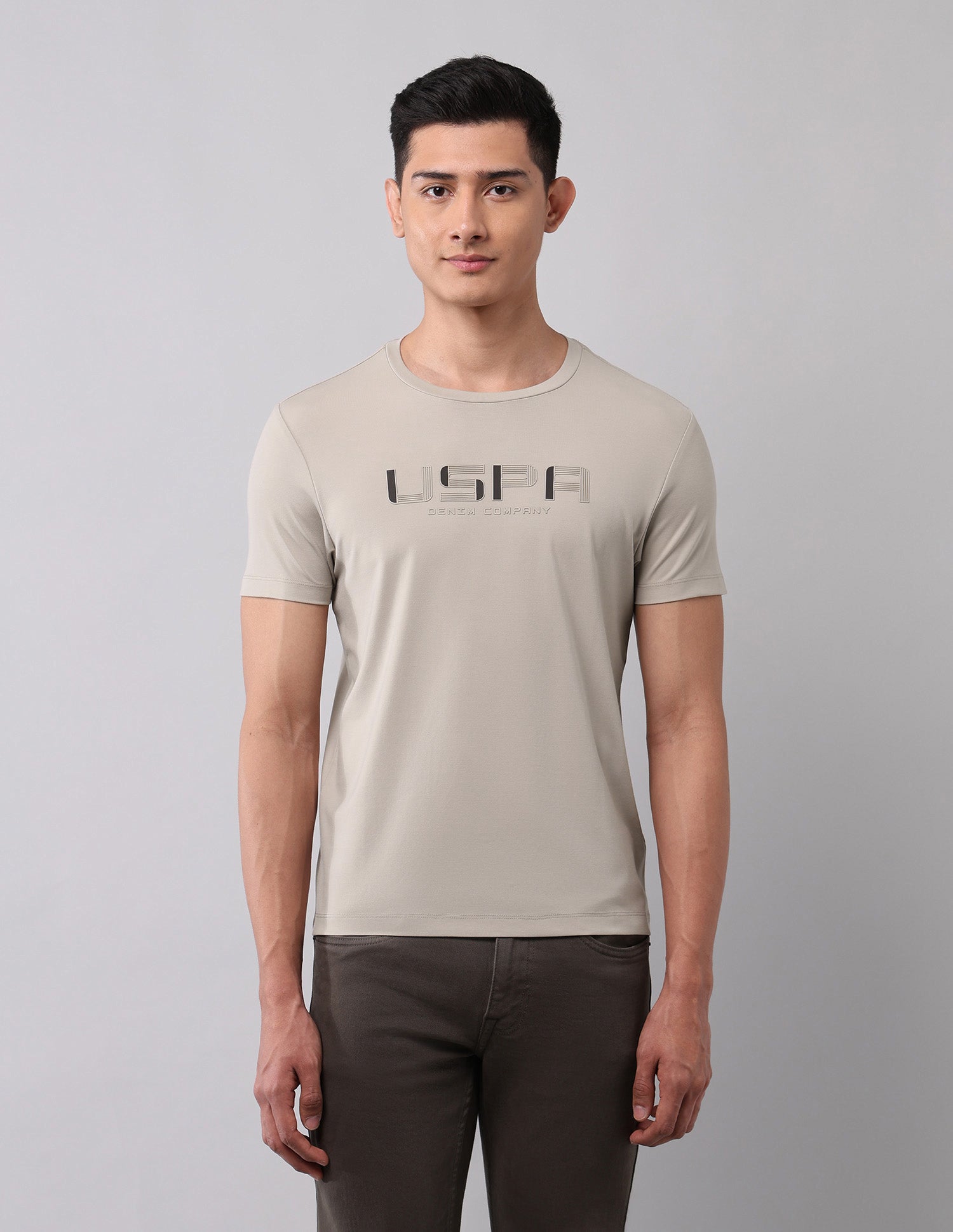 Brand Embossed Muscle Fit T-Shirt Beige - U.S. POLO ASSN. | Large