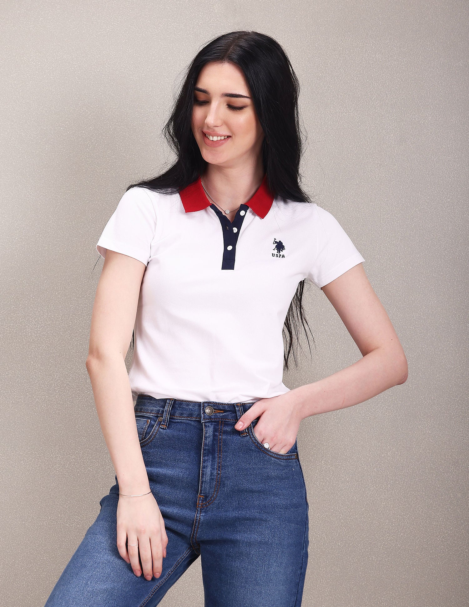 Contrast Collar Solid Polo Shirt White - U.S. POLO ASSN. | Large