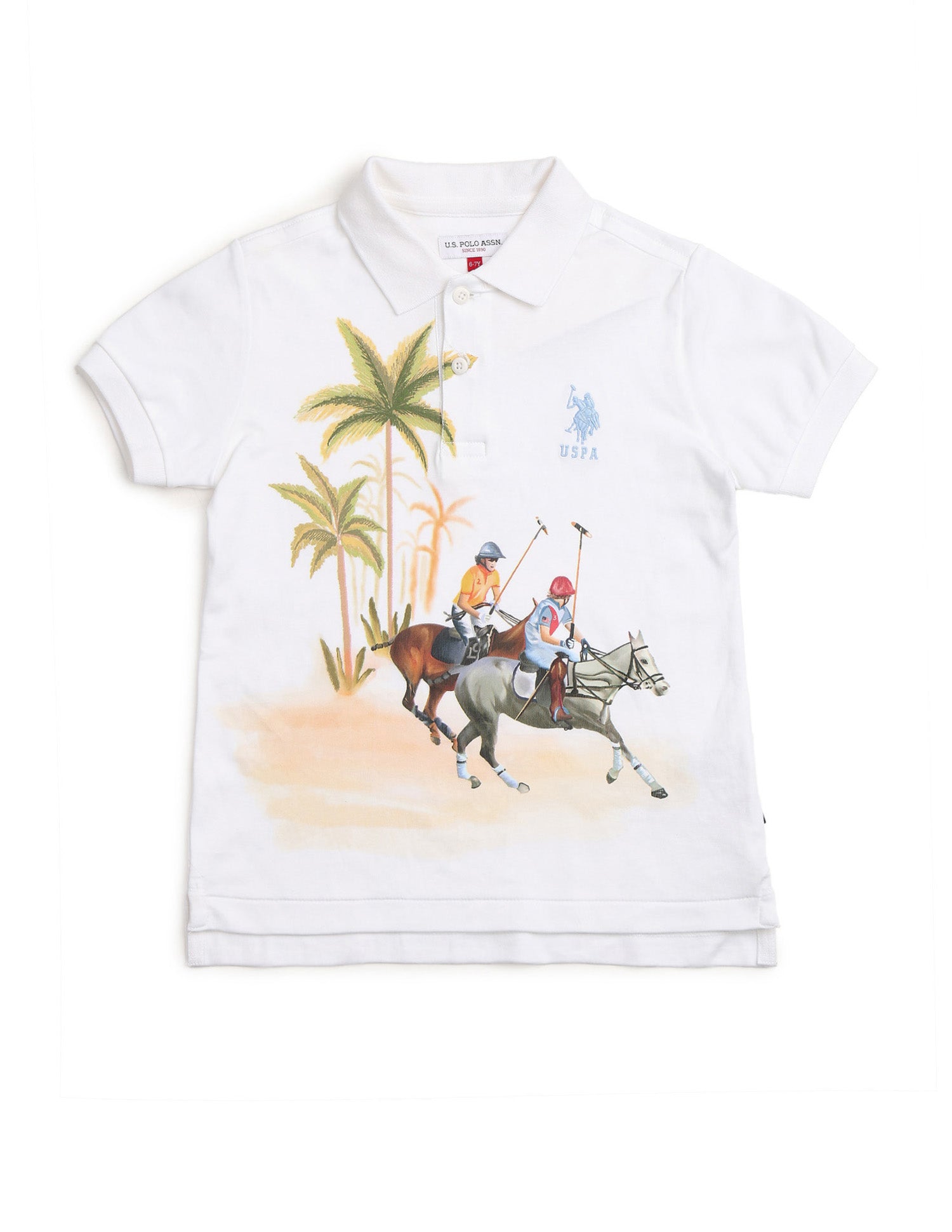 Boys Graphic Printed Regular Fit Polo Shirt White - U.S. POLO ASSN. | Large