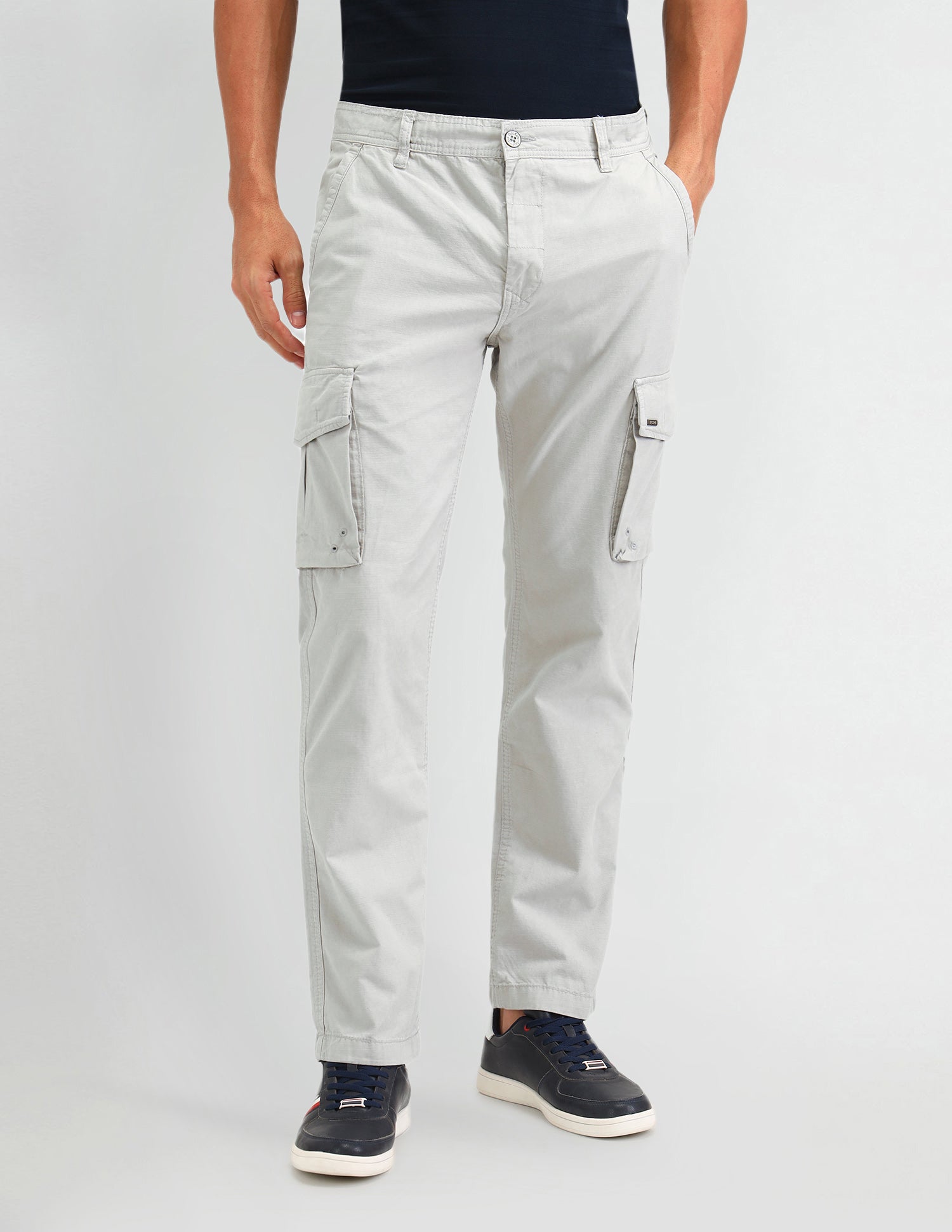 Straight Fit Textured Trousers Light Grey - U.S. Polo Assn. India | Large