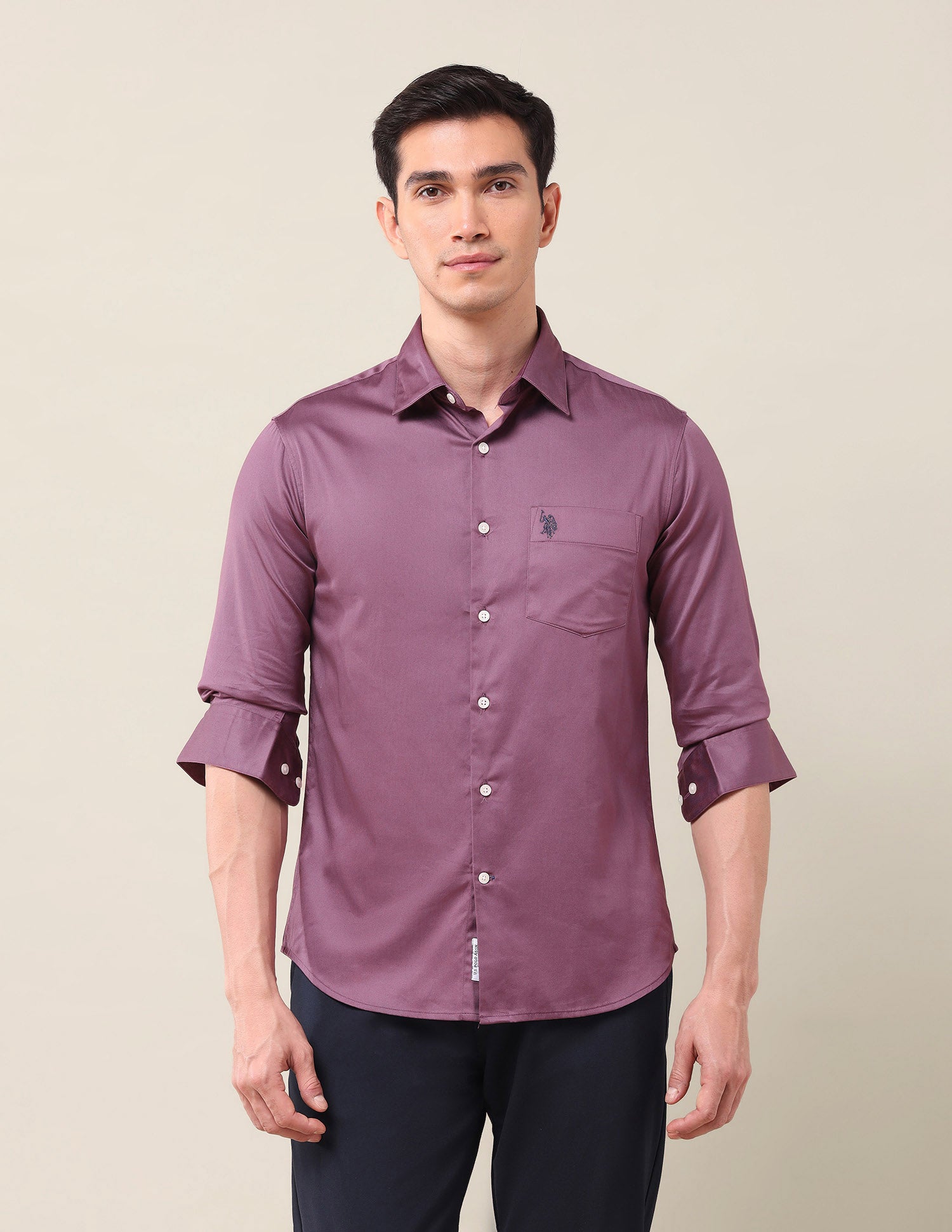 Solid Tailored Fit Shirt Dark Pink - U.S. POLO ASSN. | Large