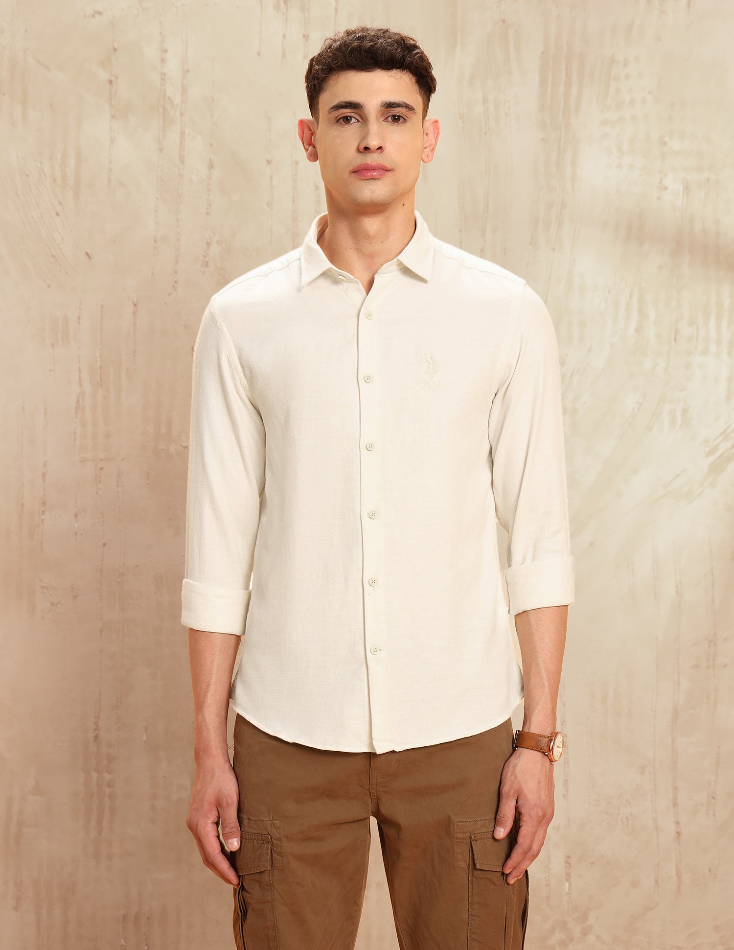 Dobby Legend Of Horseshoe Shirt Ivory - U.S. POLO ASSN. | Large