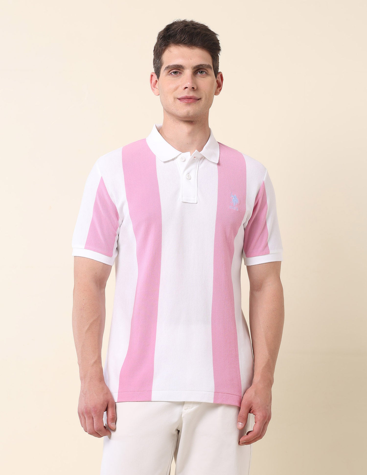 Vertical Striped Summer Splash Polo Shirt Pink - U.S. Polo Assn. India | Large