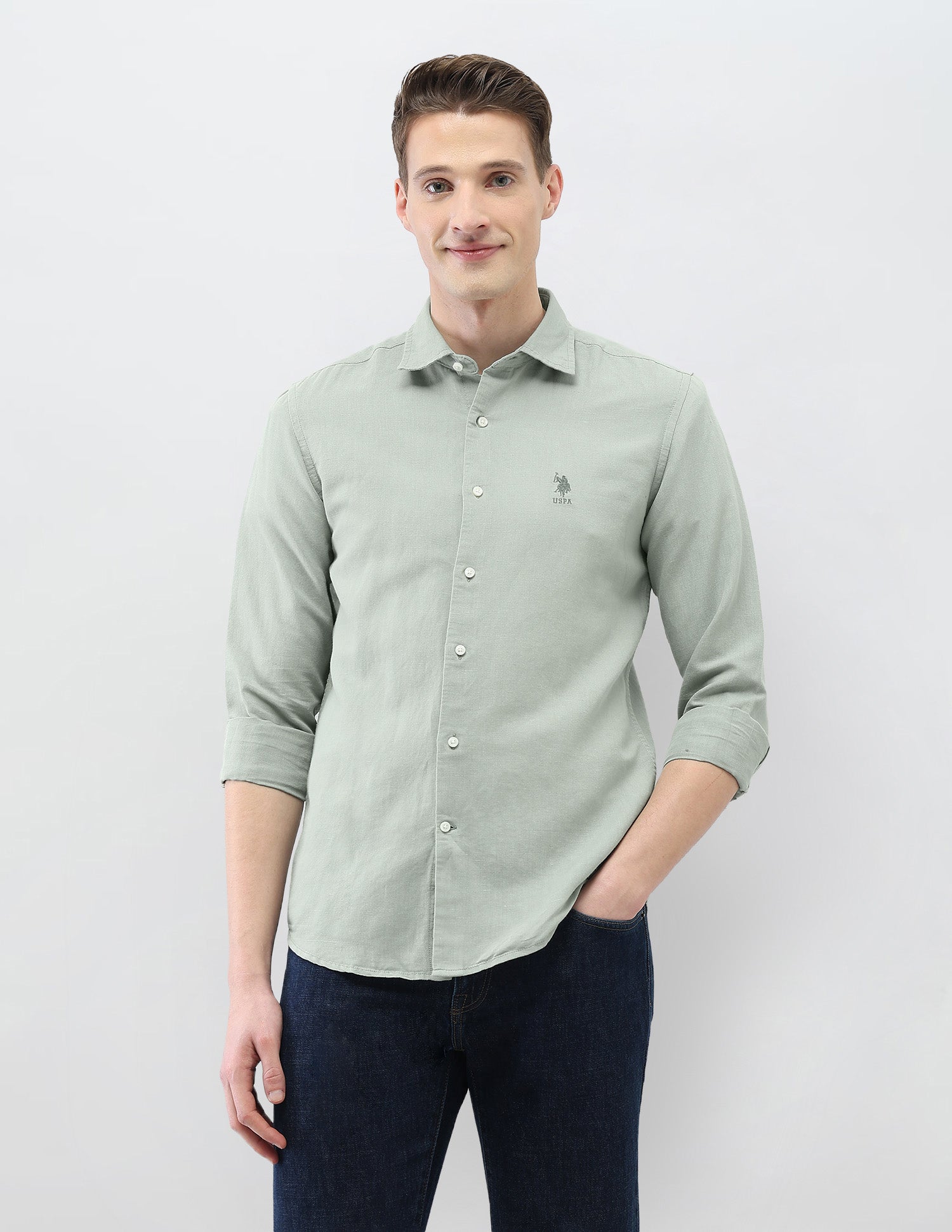 Motel On The Coast Regular Fit Shirt Light Green - U.S. Polo Assn. India | Large