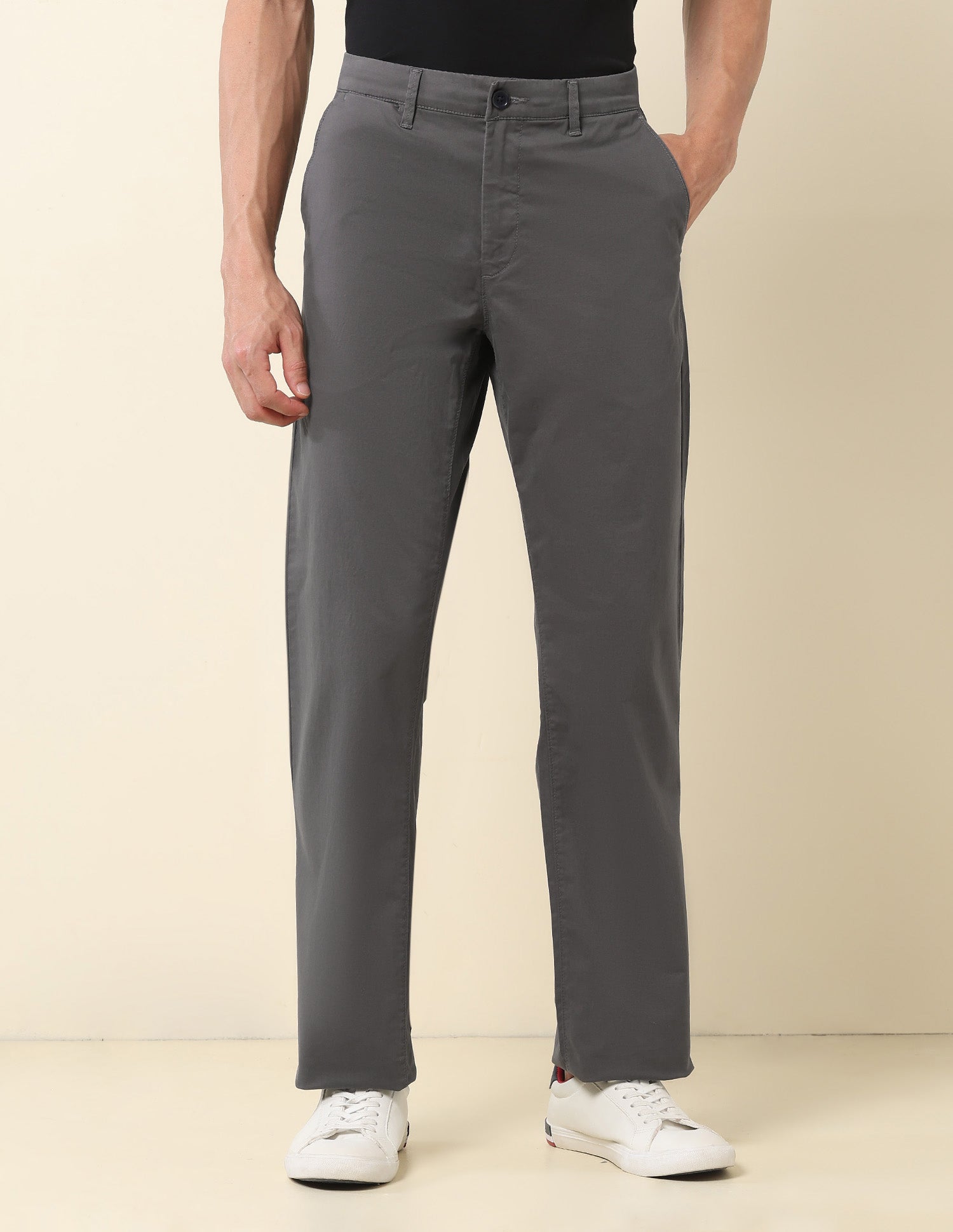 Riley Straight Fit Twill Trousers Dark Grey - U.S. Polo Assn. India | Large