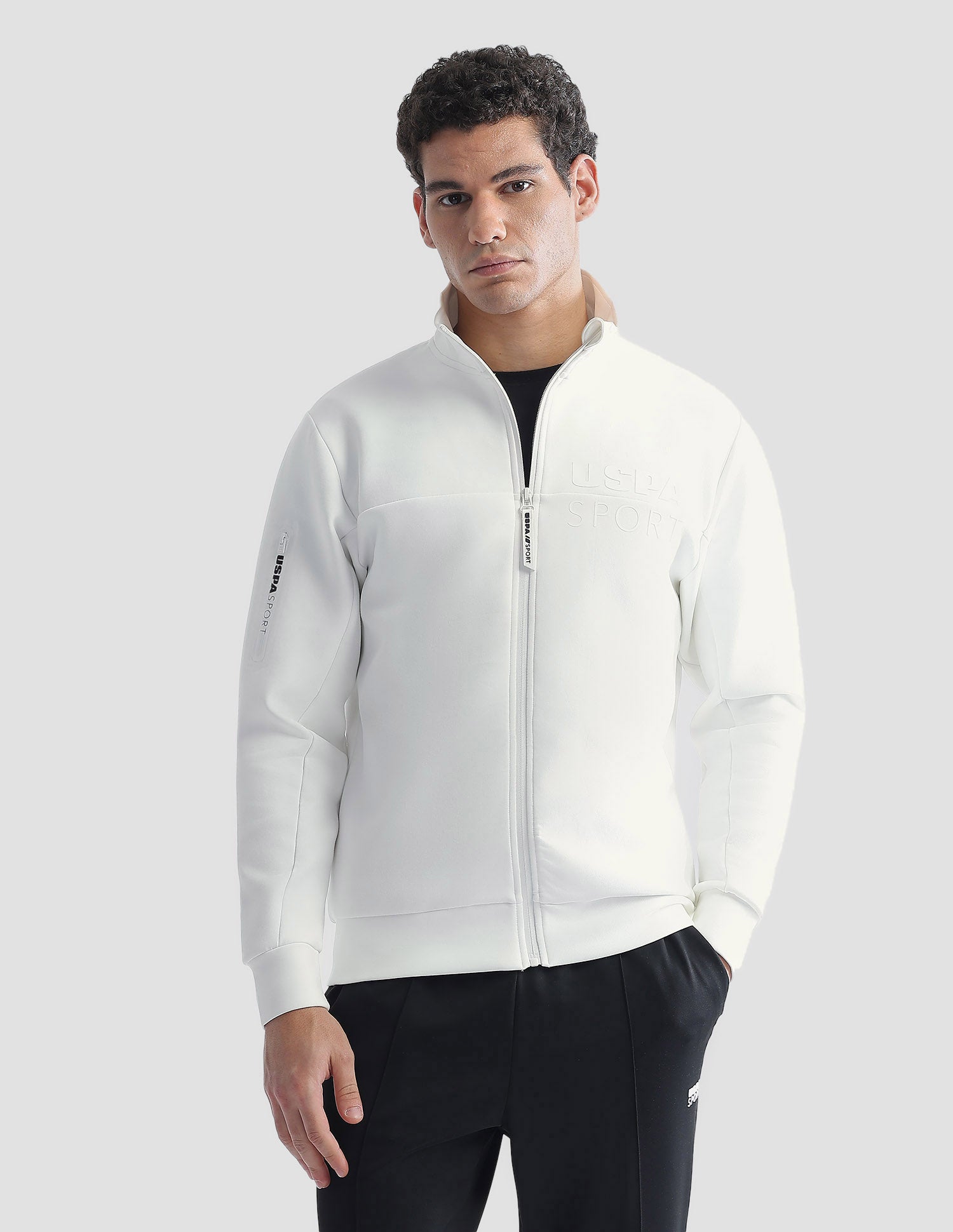 Regular Fit Zipper Active Sweatshirt Off White - U.S. Polo Assn. India | Large