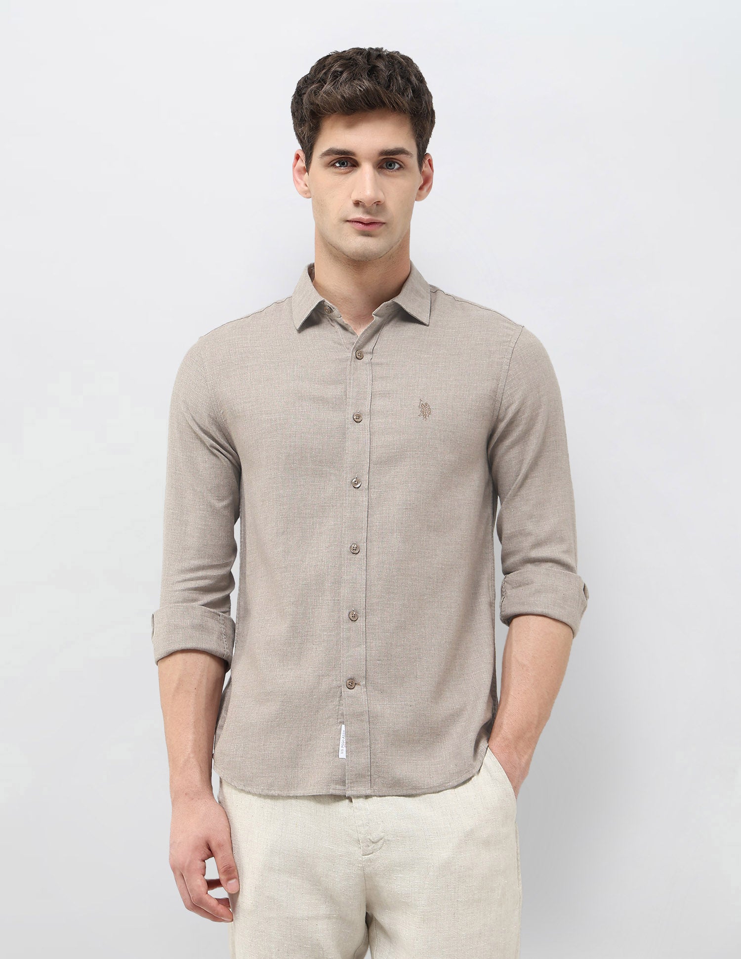 Tailored Fit Solid Shirt Brown - U.S. POLO ASSN. | Large