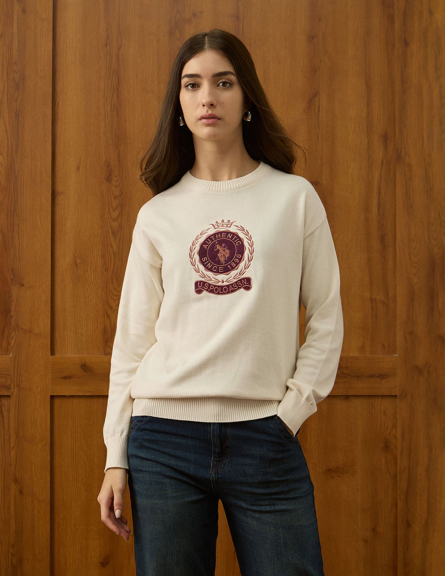 Drop Shoulder Relaxed Fit Sweater Off White - U.S. POLO ASSN. | Large