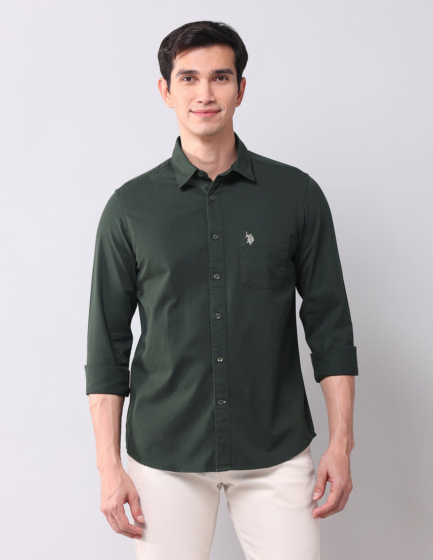 Regular Fit Twill Solid Shirt Olive - U.S. POLO ASSN. | Large