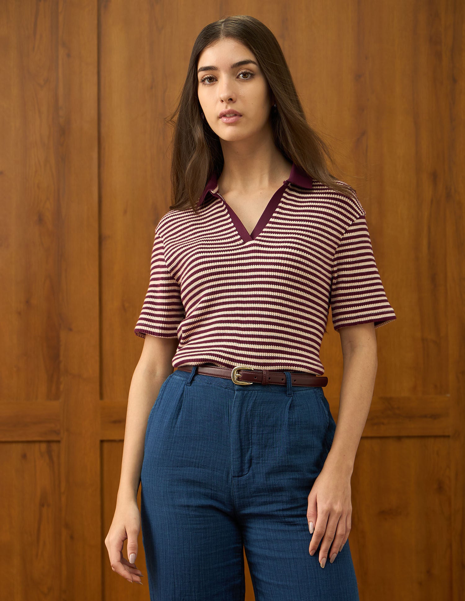 Relaxed Fit Striped Top Wine - U.S. POLO ASSN. | Large