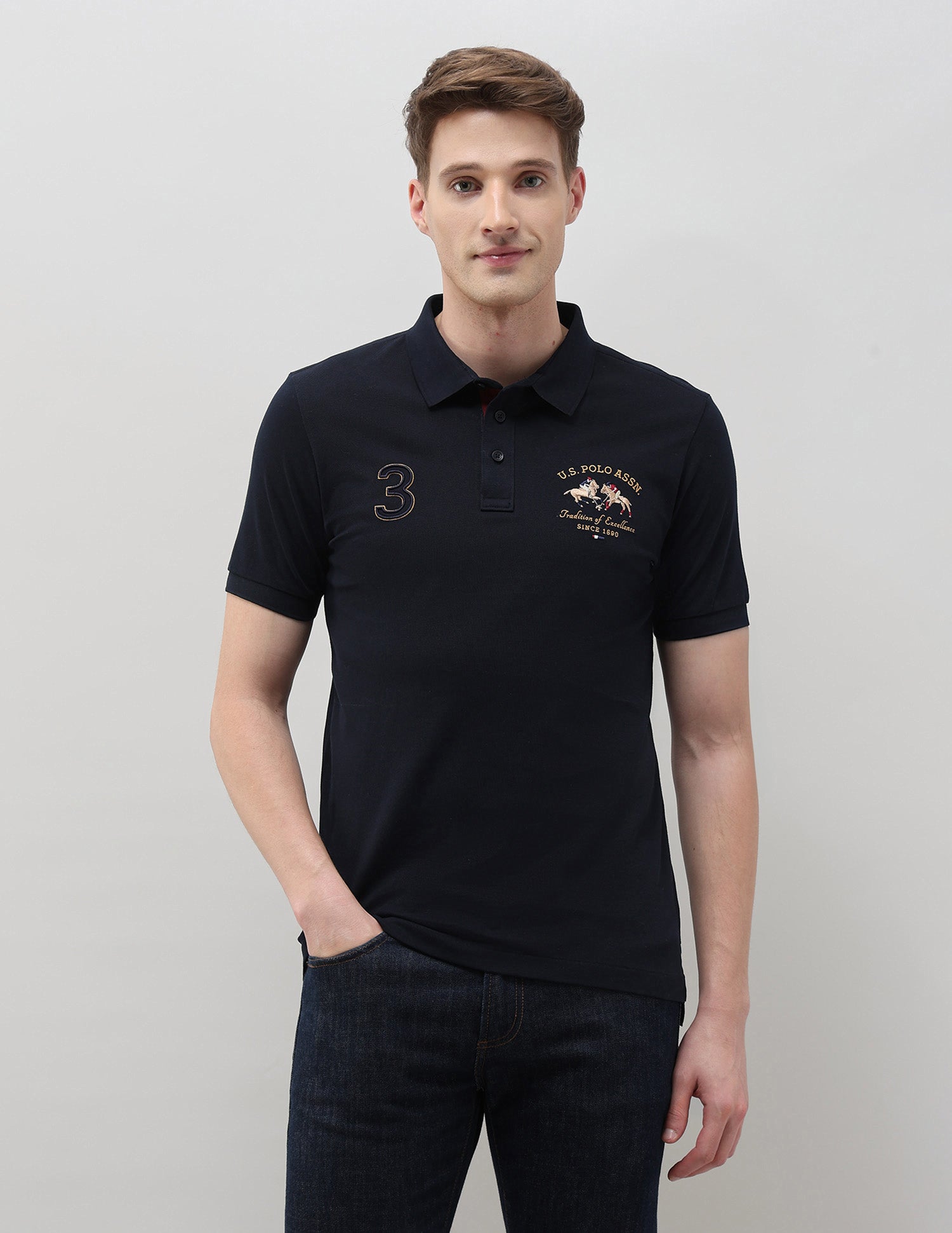 Numeric Brand Embroidered Regular Fit Polo Shirt Navy - U.S. Polo Assn. India | Large