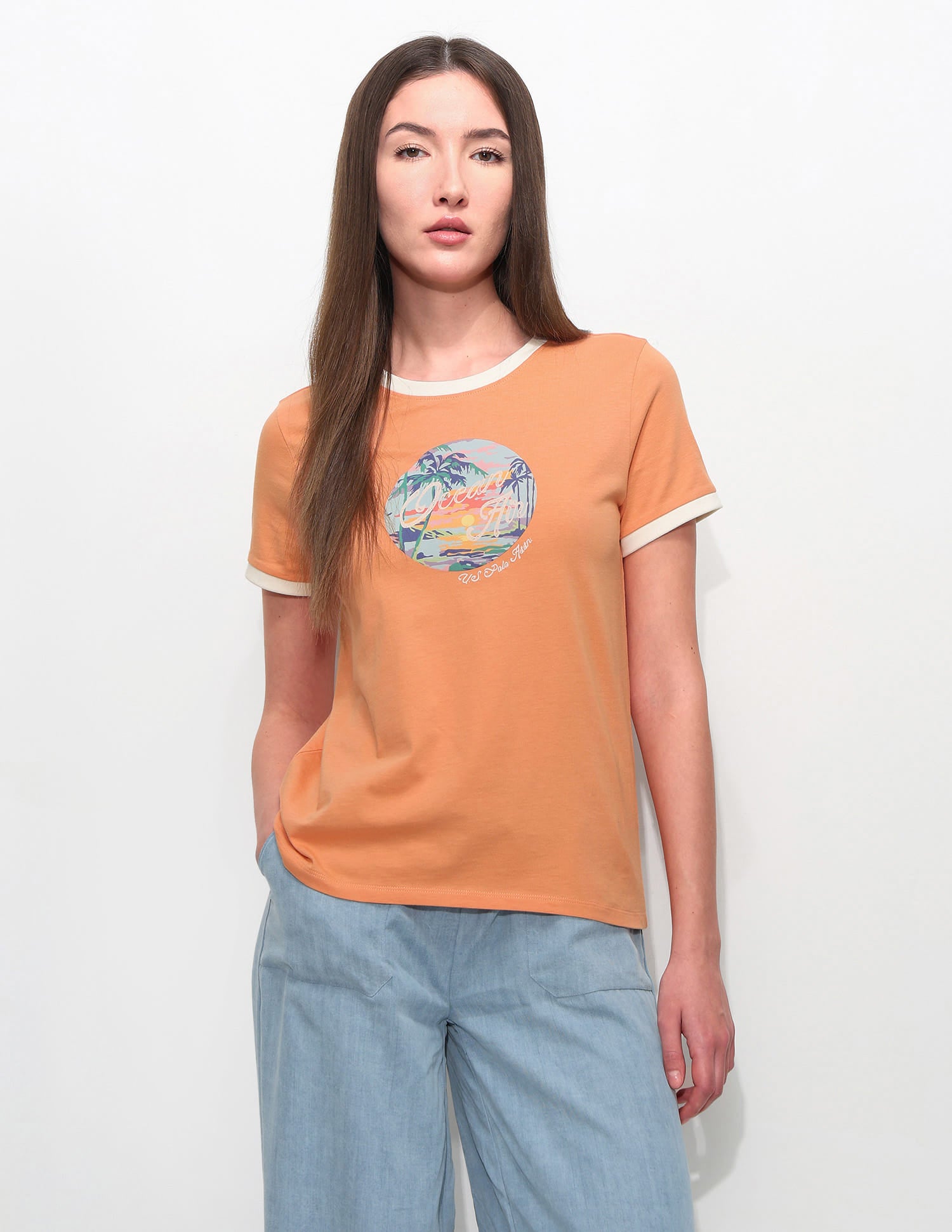 Regular Fit Graphic Printed T-Shirt Orange - U.S. Polo Assn. India | Large