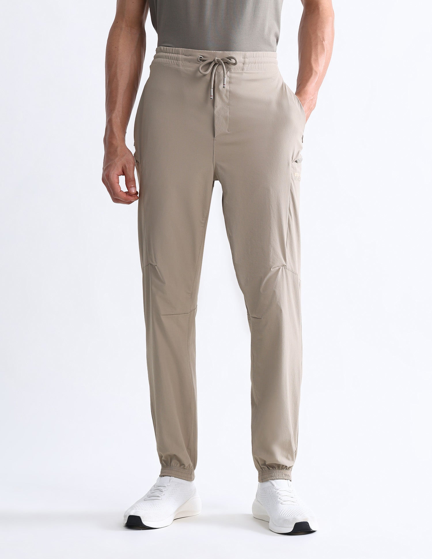 Solid Slim Fit Active Joggers Beige - U.S. Polo Assn. India | Large
