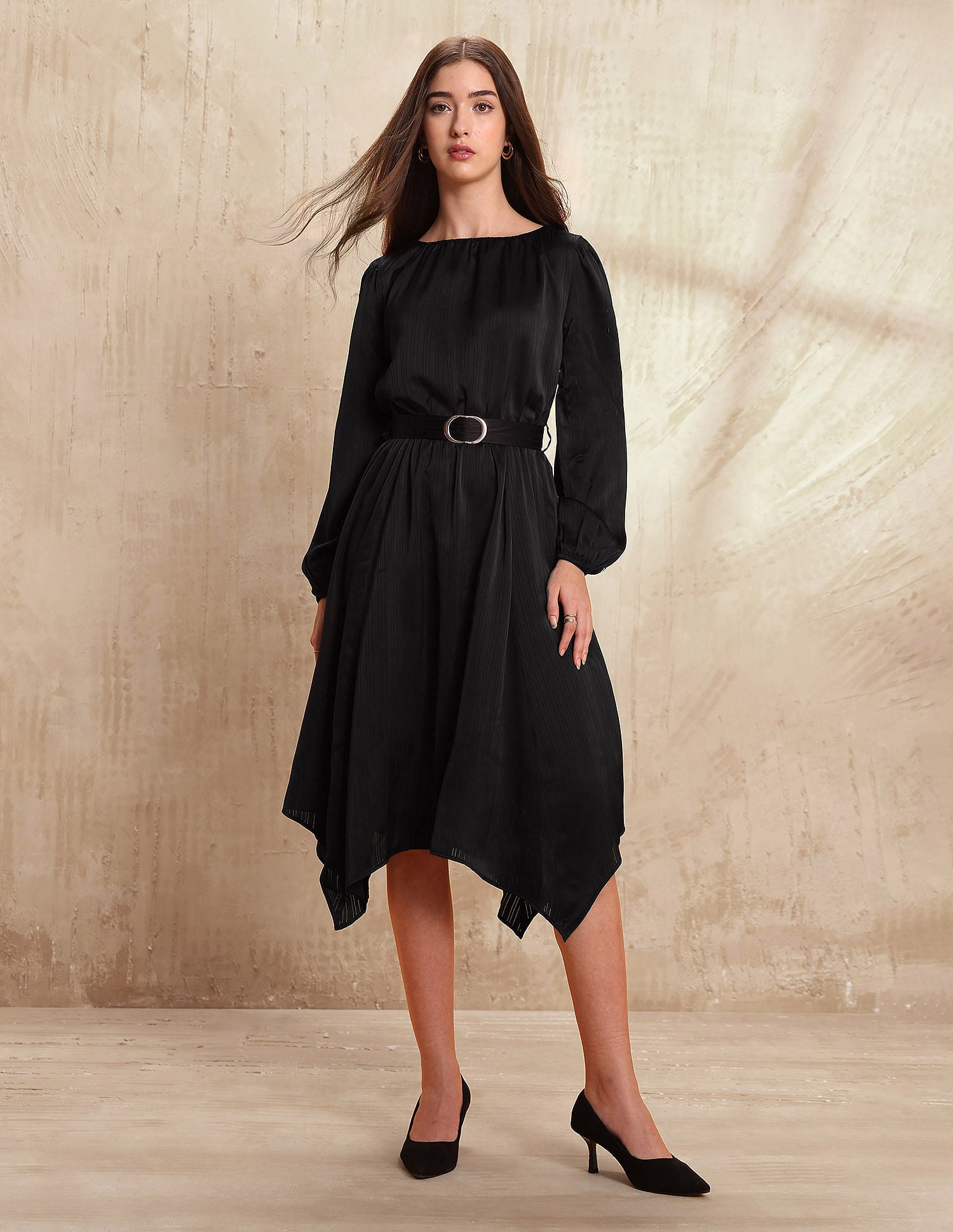 Textured Midi A-Line Dress Black - U.S. POLO ASSN. | Large