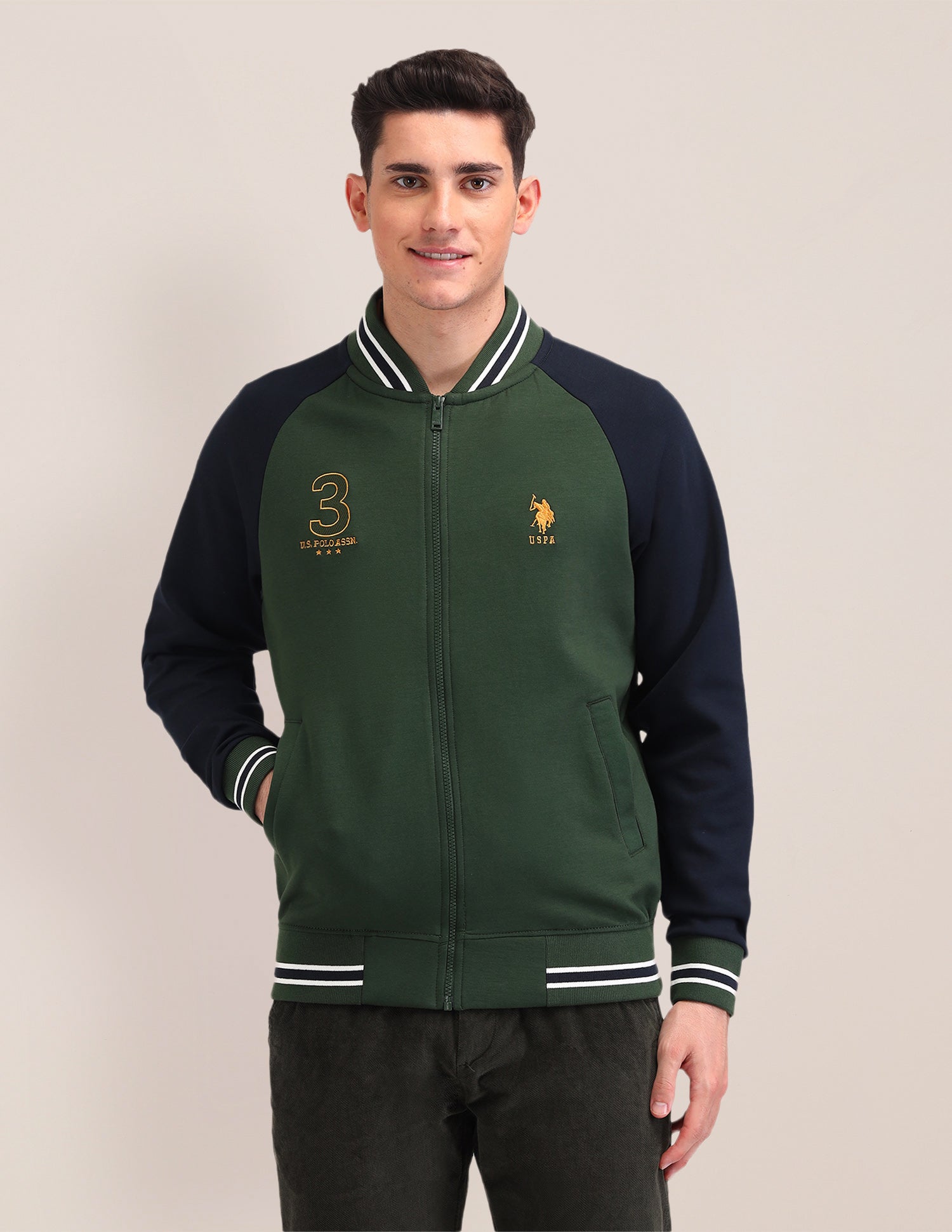 Colour Blocked Regular Fit Sweatshirt Olive - U.S. POLO ASSN. | Large