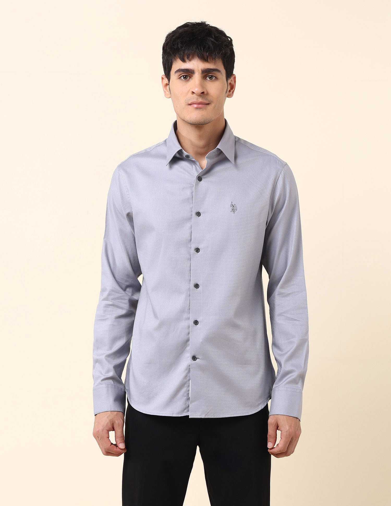 Tailored Fit Textured Shirt Light Grey - U.S. Polo Assn. India | Large