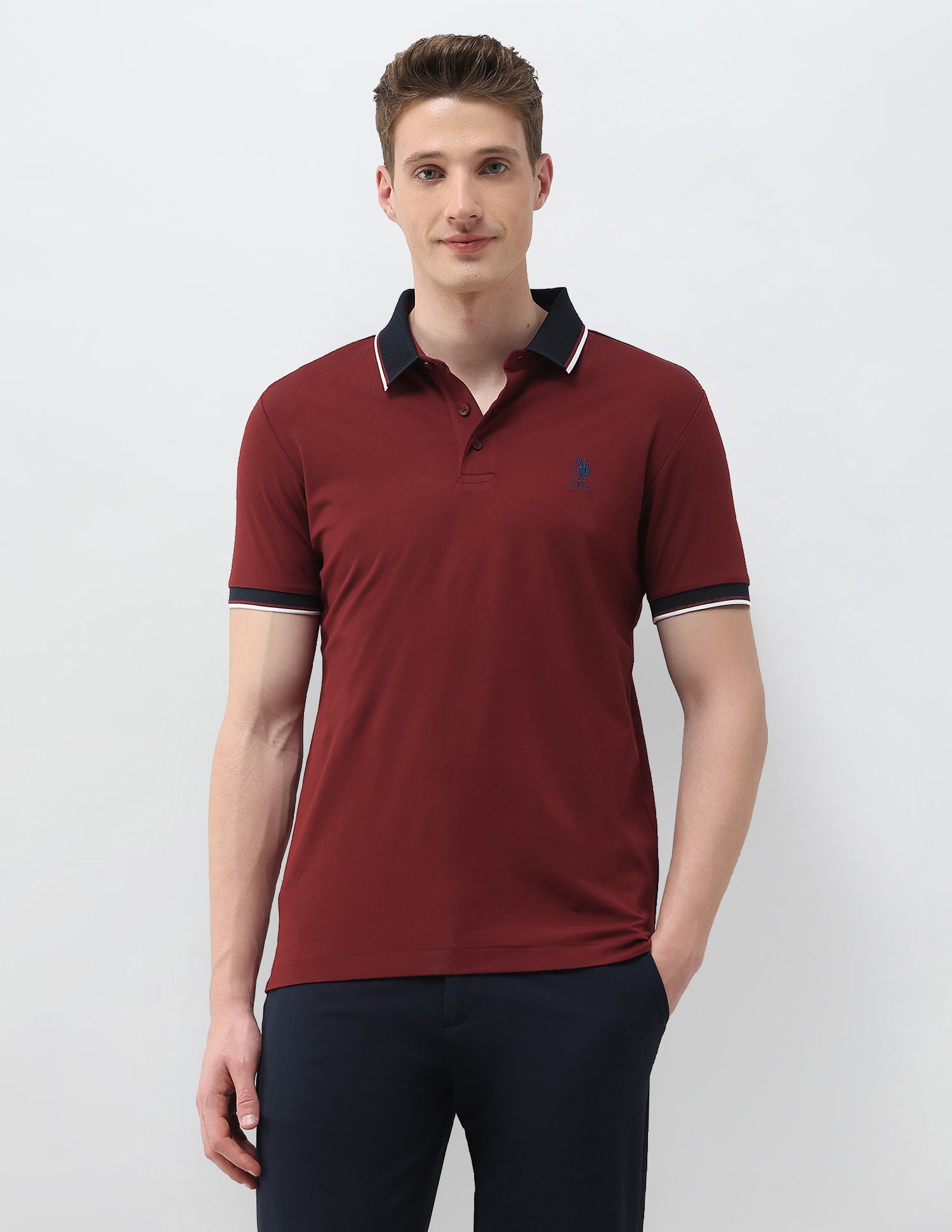 Solid Slim Fit Polo Shirt Wine - U.S. Polo Assn. India | Large