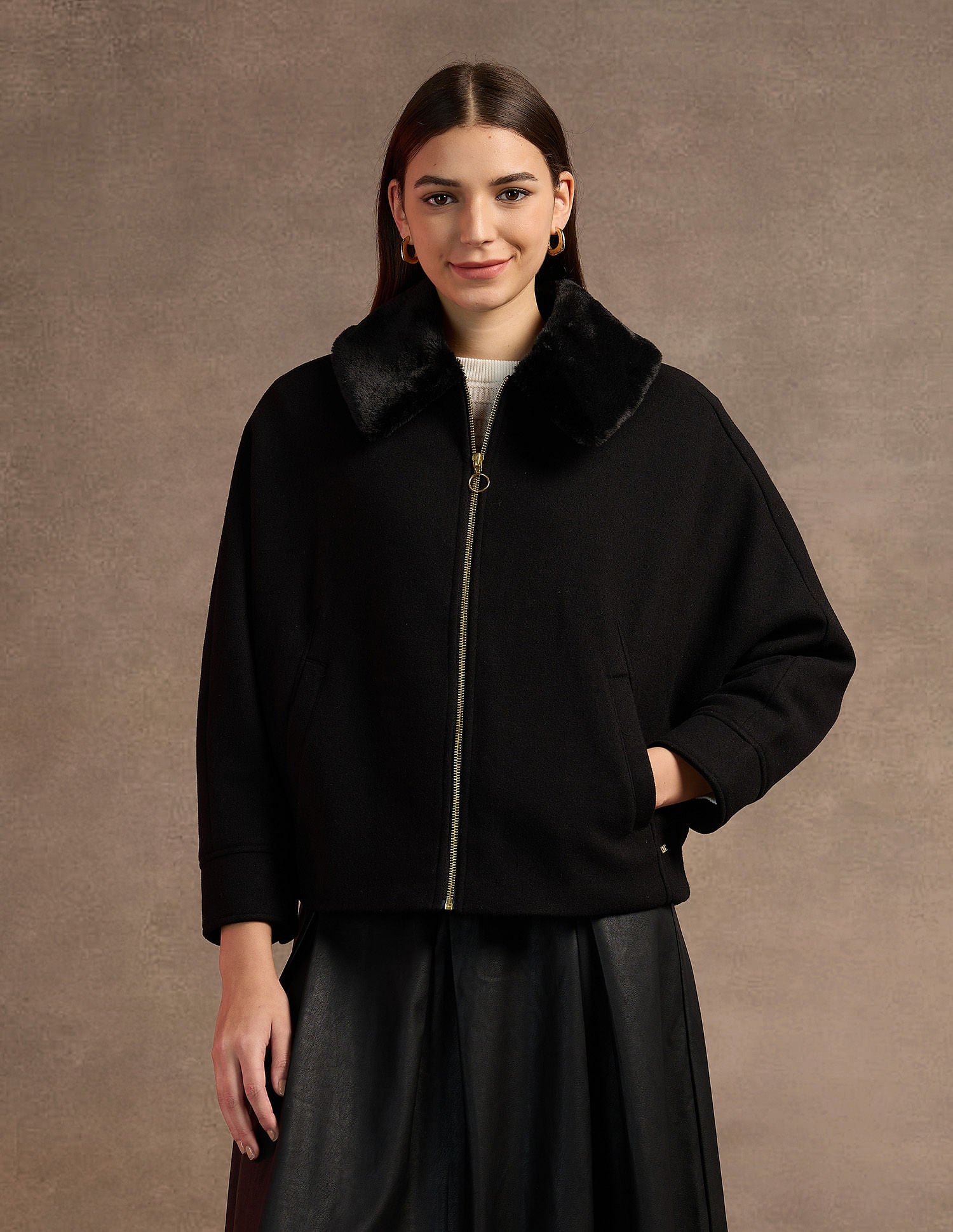 Fur Collar Kimono Jacket Black - U.S. POLO ASSN. | Large