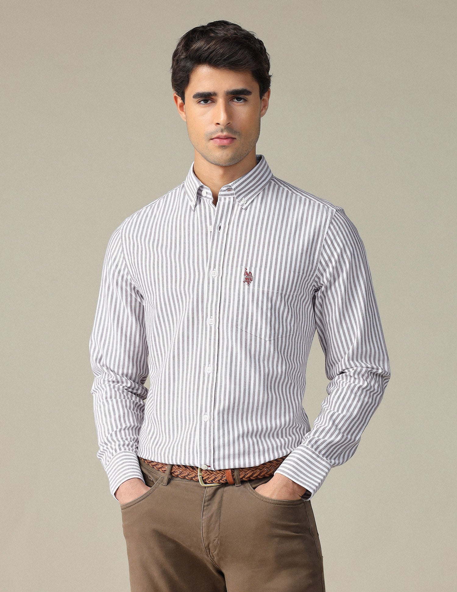 Vertical Striped Button Down Shirt Brown - U.S. POLO ASSN. | Large