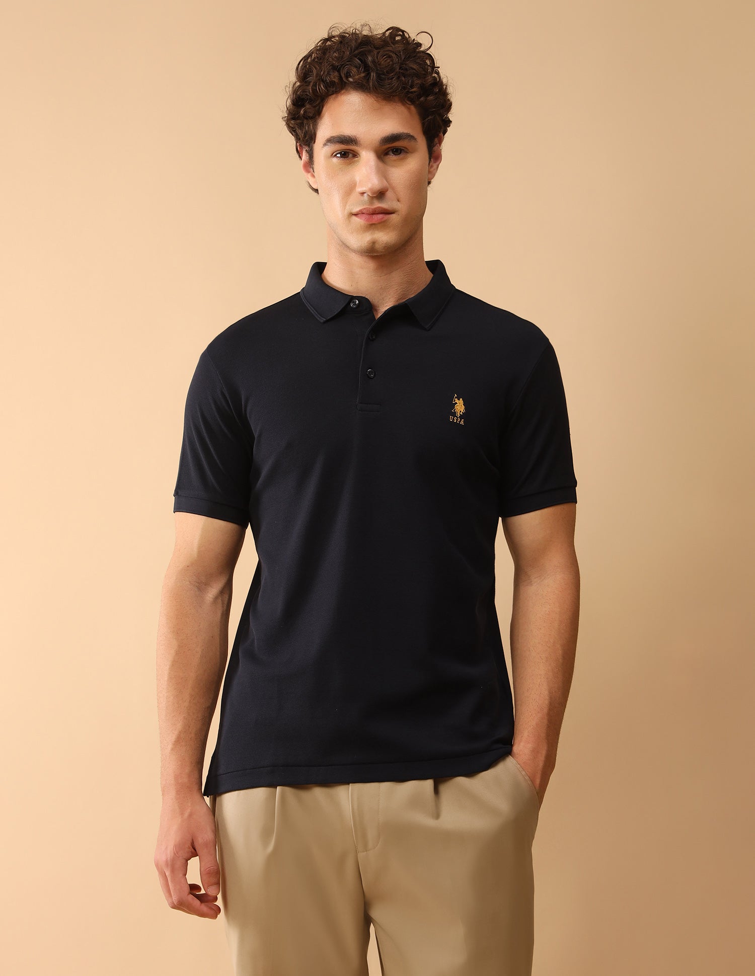 Pacho X Slim Fit Solid Polo Shirt Navy - U.S. Polo Assn. India | Large