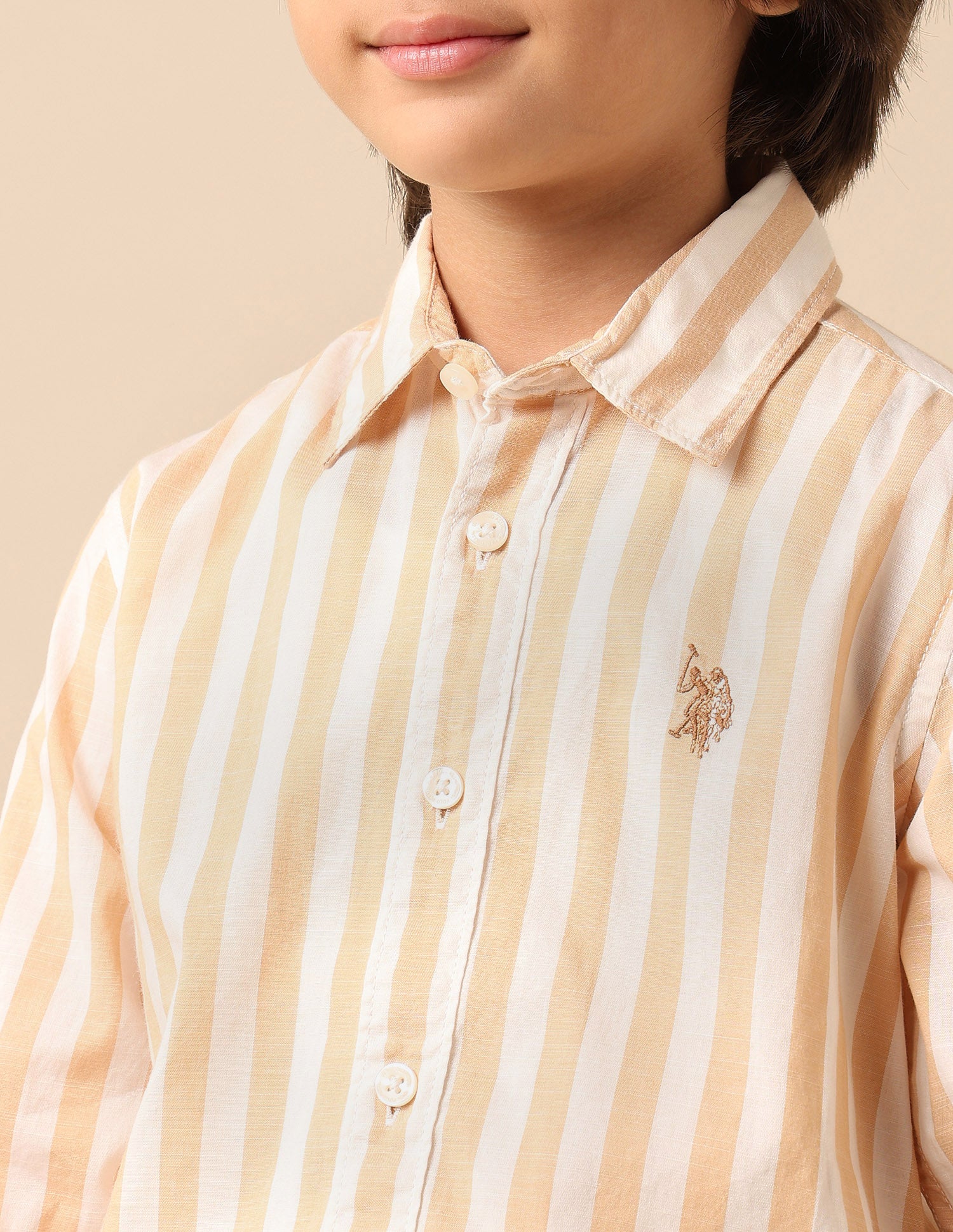 Boys Vertical Striped Regular Fit Shirt Beige - U.S. POLO ASSN. | Large
