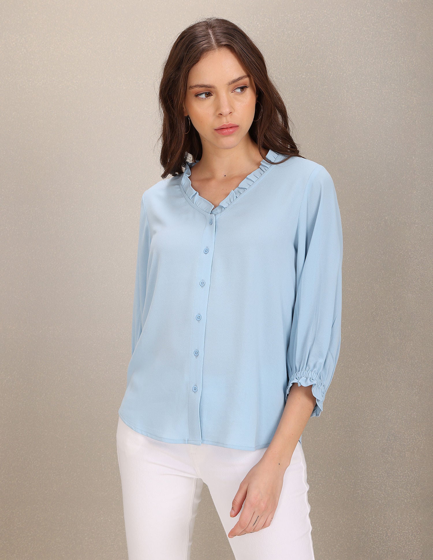 V-Neck Solid Top Light Blue - U.S. POLO ASSN. | Large