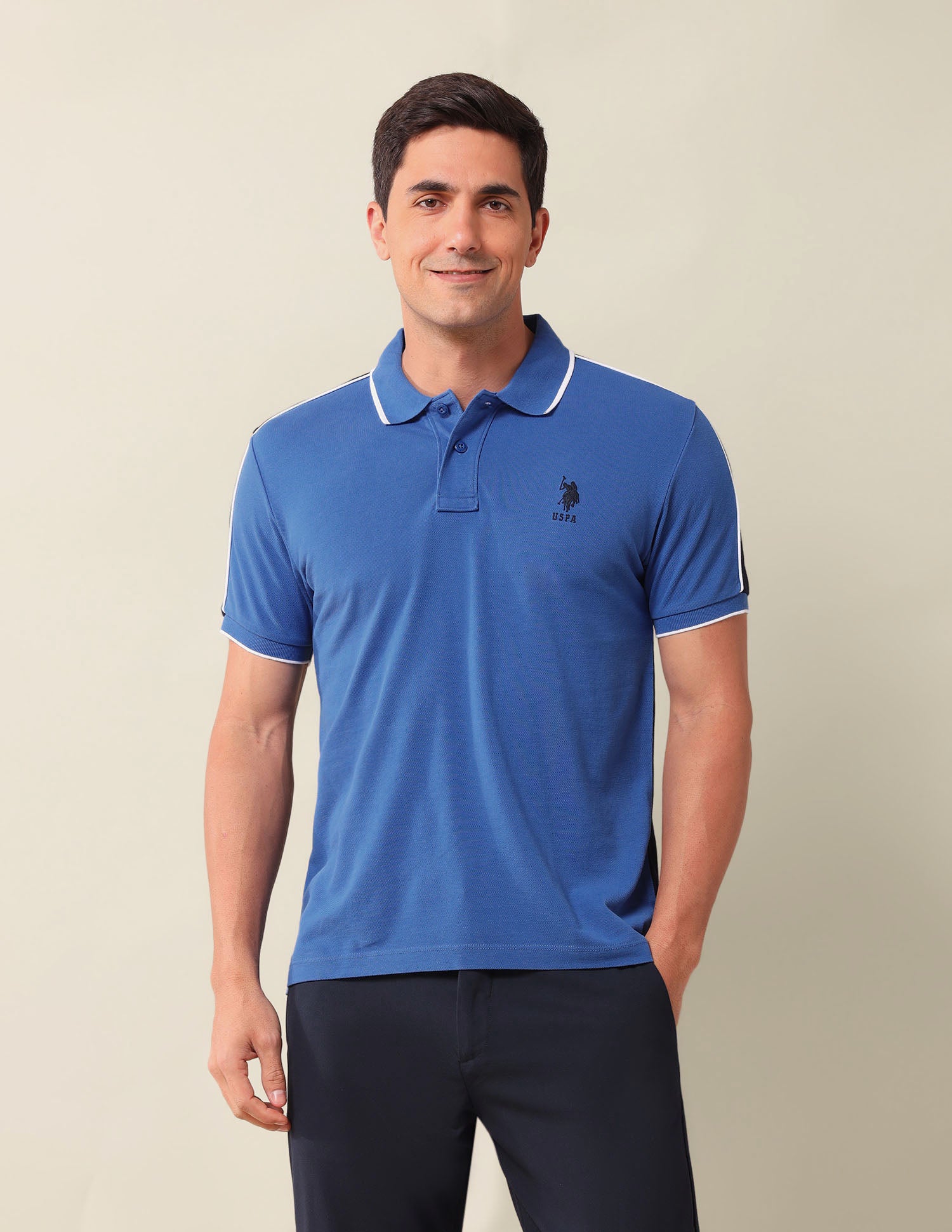 Colourblocked Slim Fit Polo Shirt Blue - U.S. Polo Assn. India | Large