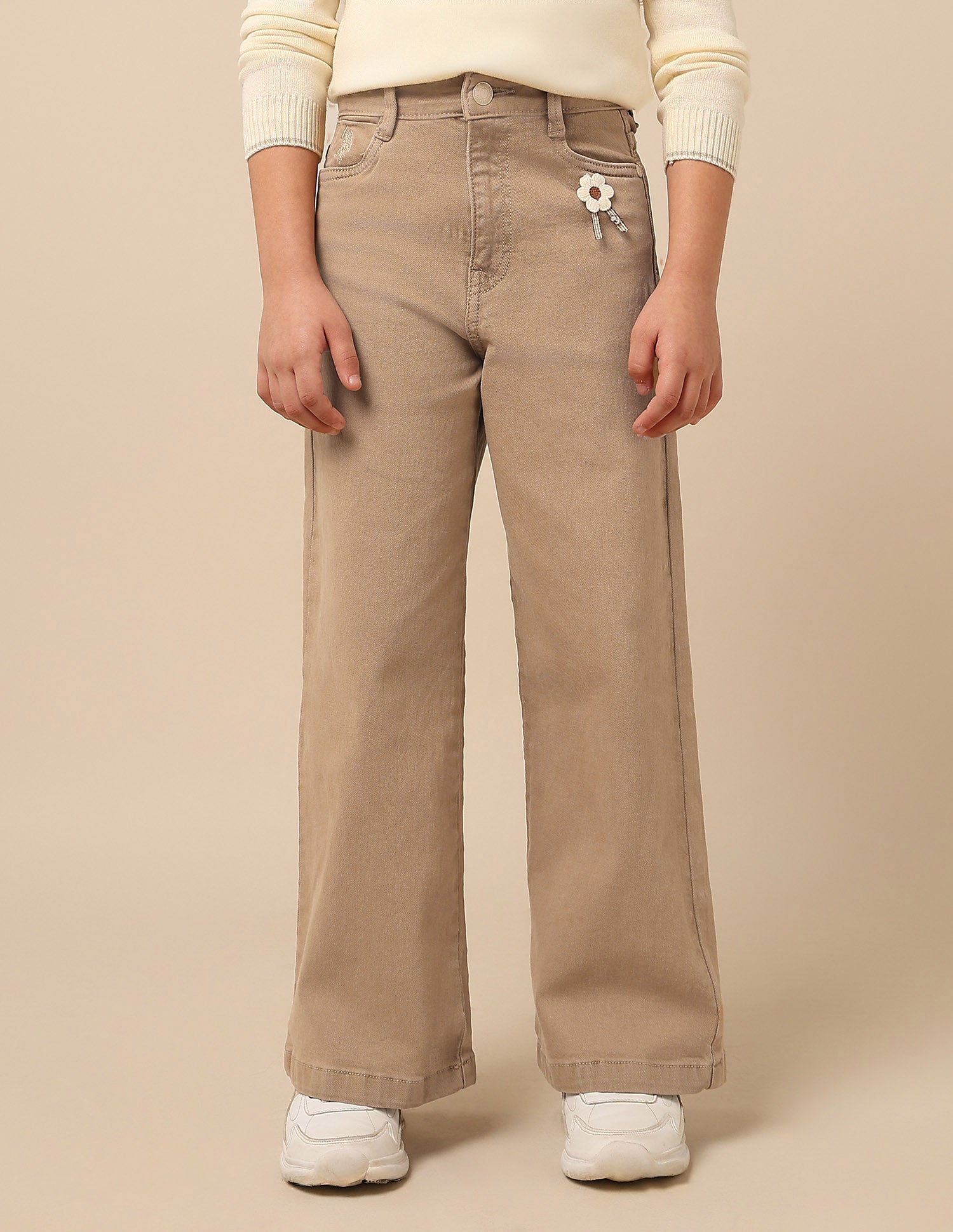 Girls Wide Leg Fit Mid Rise Jeans Latte - U.S. POLO ASSN. | Large