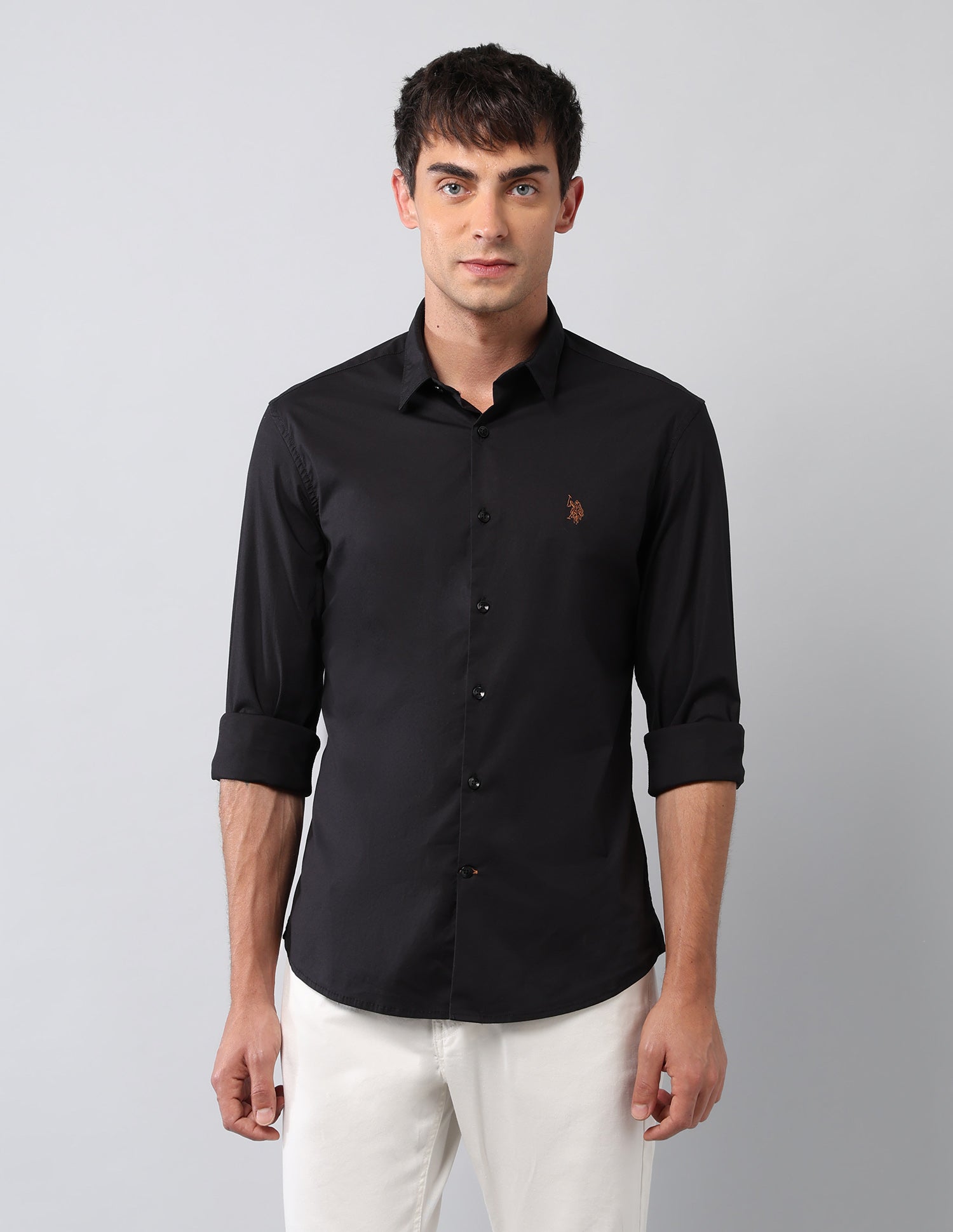 Solid Regular Fit Poplin Shirt Black - U.S. Polo Assn. India | Large