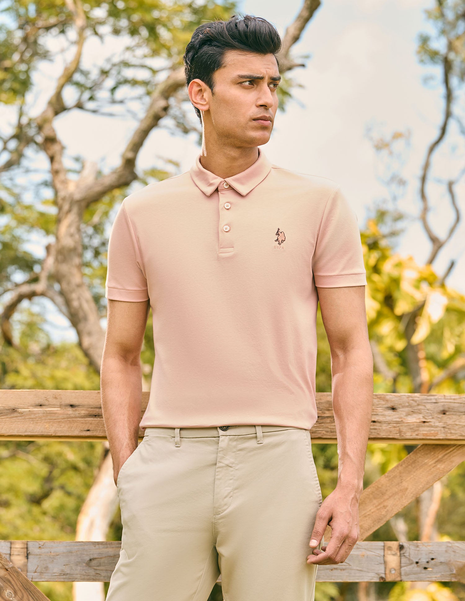 Pacho X Slim Fit Solid Polo Shirt Peach - U.S. POLO ASSN. | Large