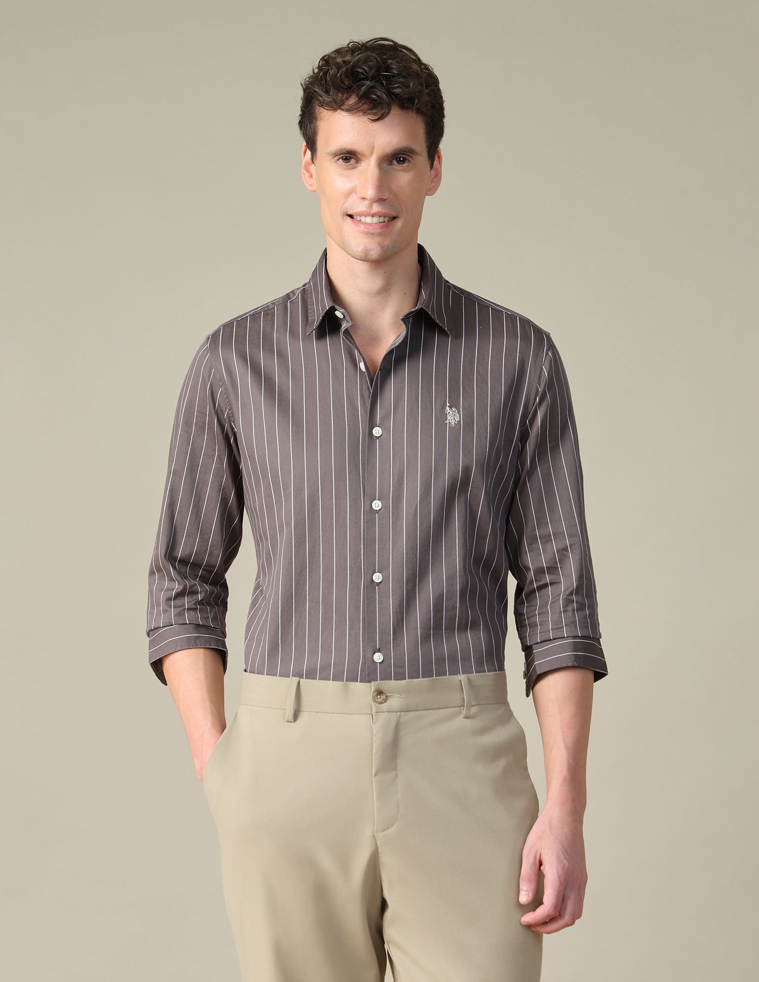Tailored Fit Vertical Striped Shirt Grey - U.S. Polo Assn. India | Large