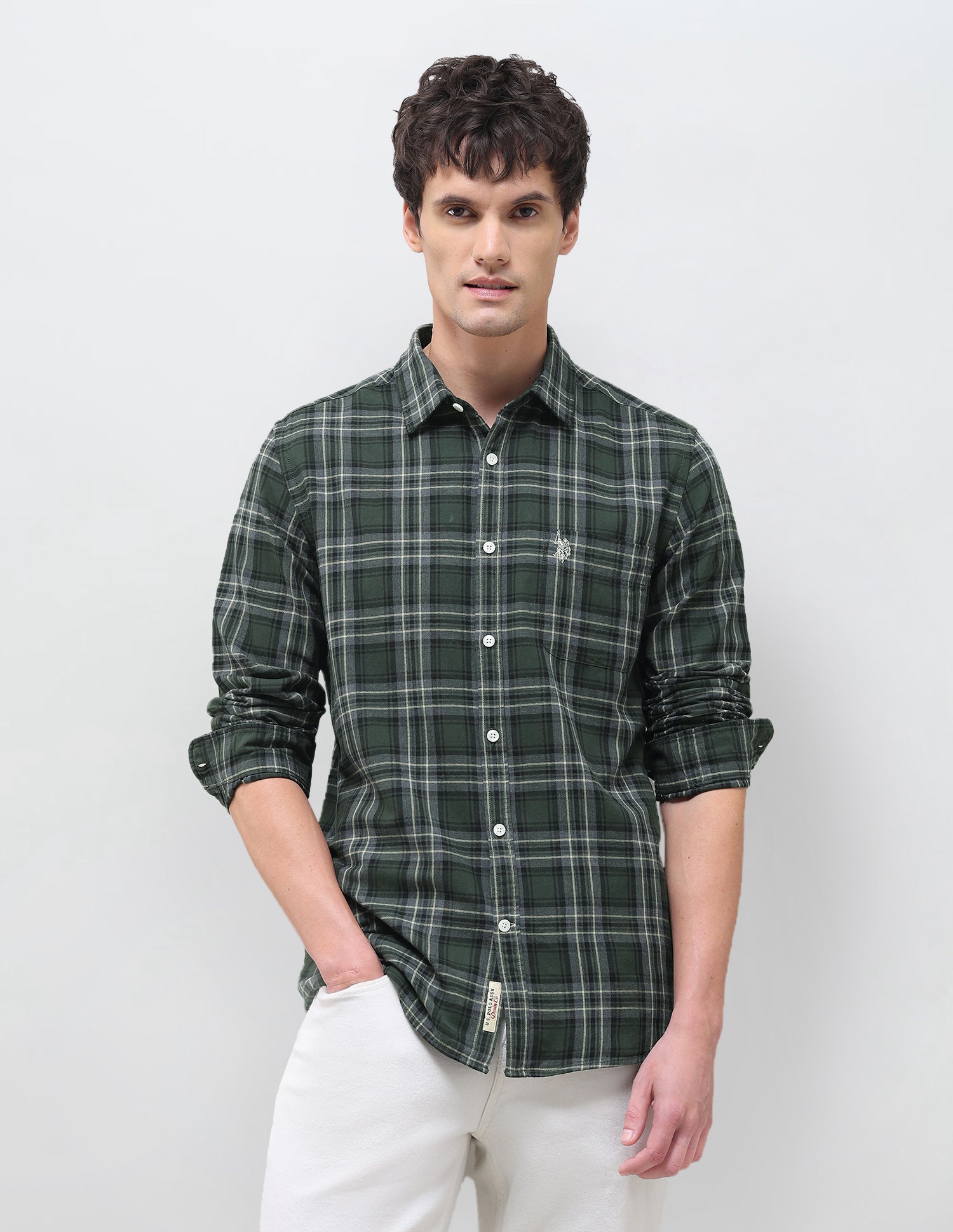 Twill Plaid Checked Shirt Olive - U.S. Polo Assn. India | Large