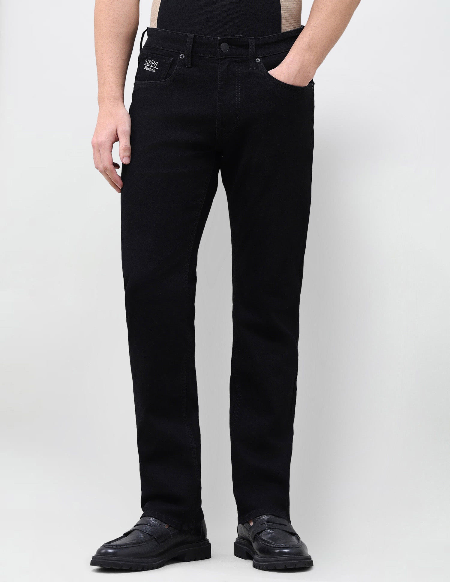 Solid Slim Straight Fit Jeans Black - U.S. Polo Assn. India | Large