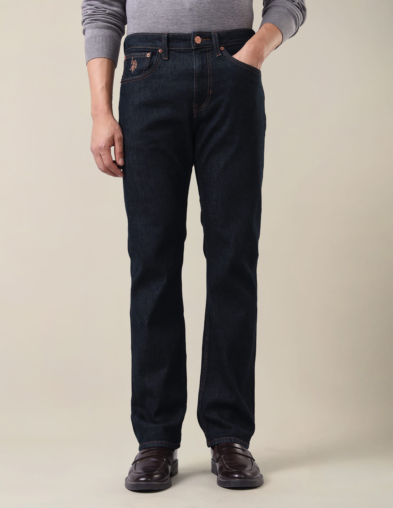 Harold Slim Straight Fit Blue Jeans Rinse Blue - U.S. Polo Assn. India | Large