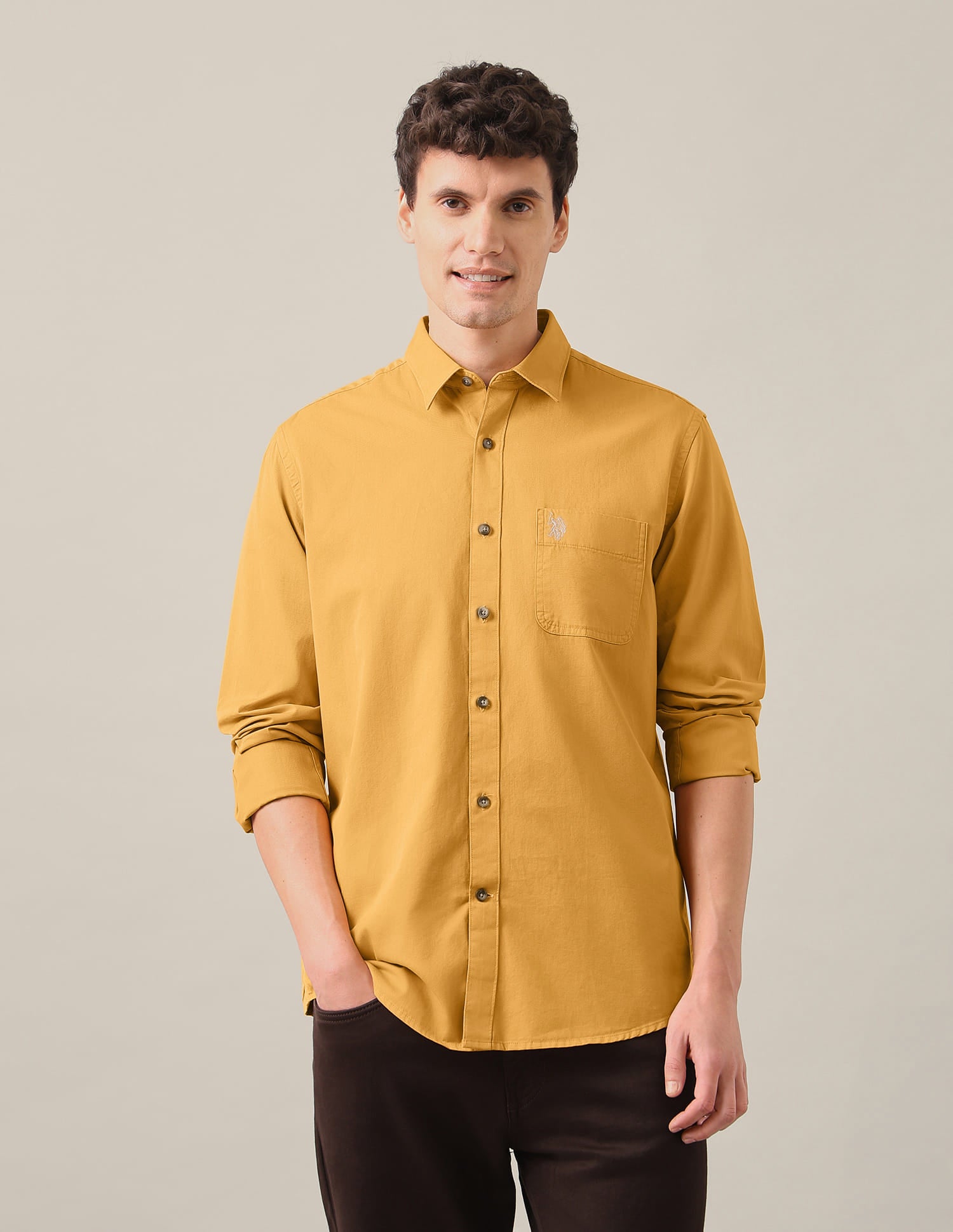 Solid Slim Shirt Ochre - U.S. Polo Assn. India | Large