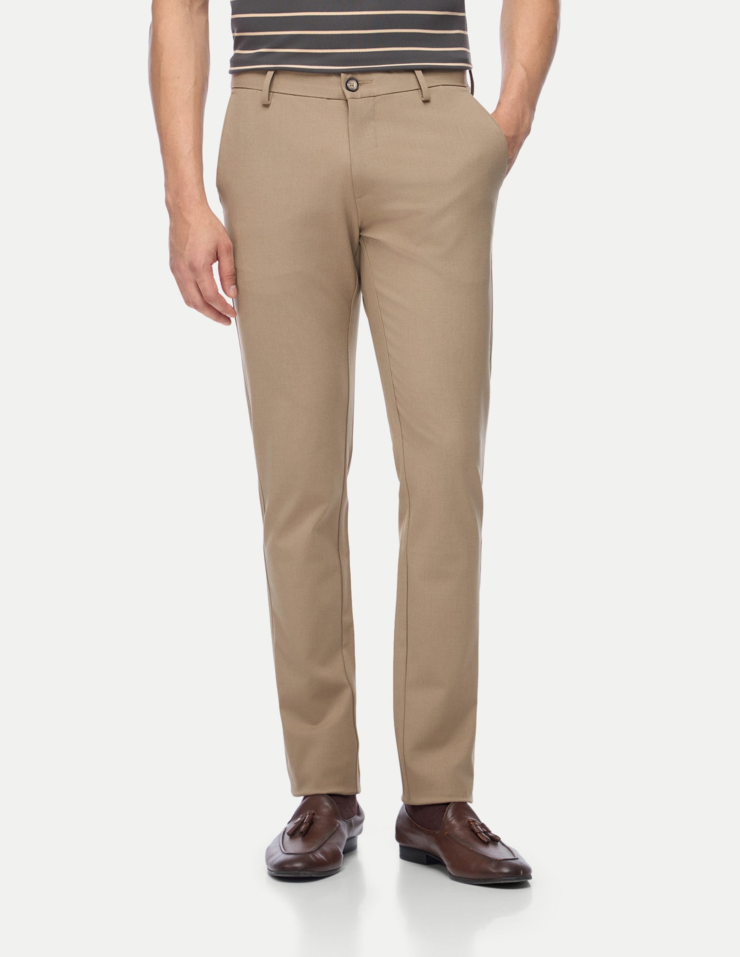 Super Slim Fit Satin Trousers Light Khaki - U.S. Polo Assn. India | Large