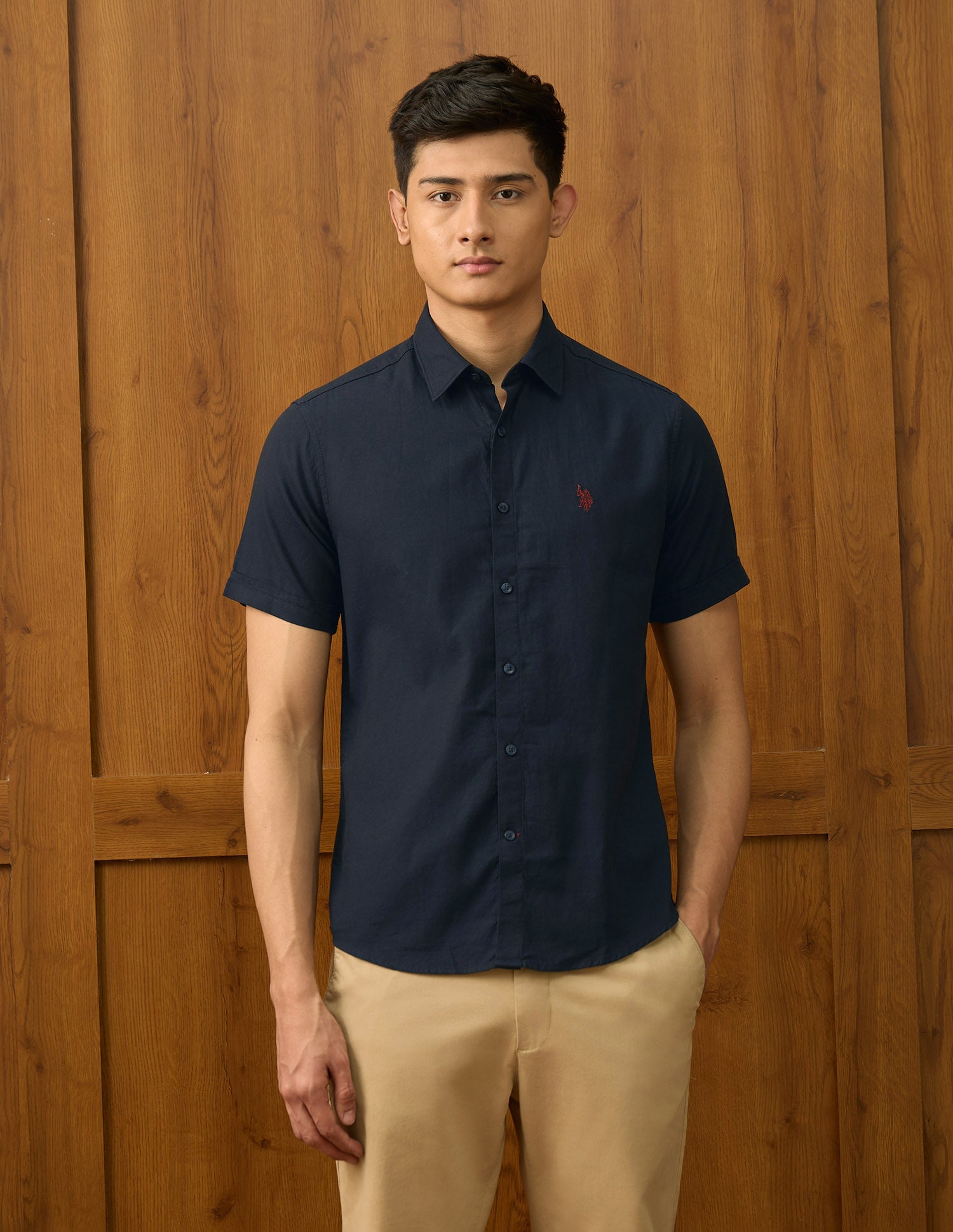 Textured Dobby Varsity Shirt Navy - U.S. POLO ASSN. | Large