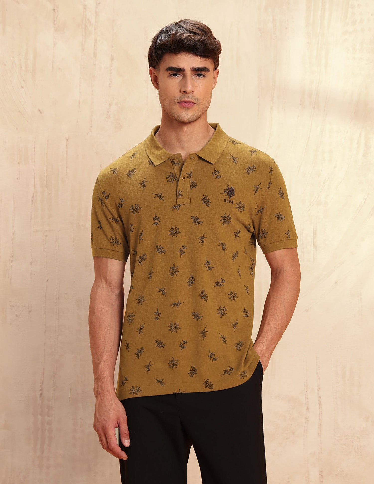Slim Fit Floral Printed Polo Shirt Dark Brown - U.S. POLO ASSN. | Large