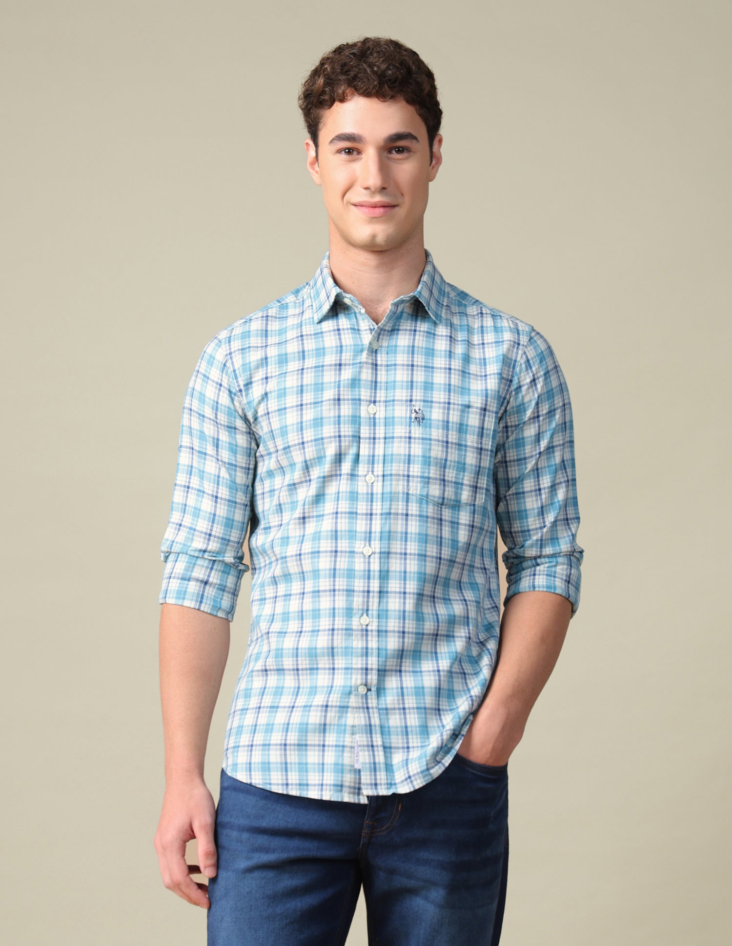 Twill Tailored Fit Shirt Aqua - U.S. Polo Assn. India | Large