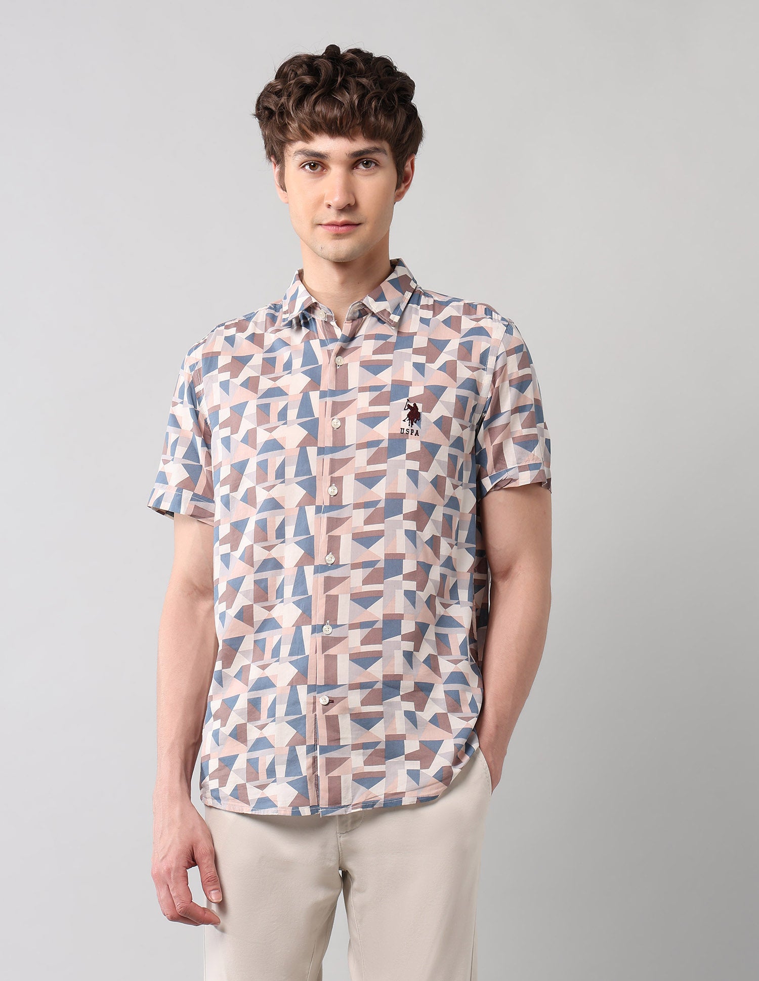 Geometric Printed Regular Fit Shirt Beige - U.S. POLO ASSN. | Large