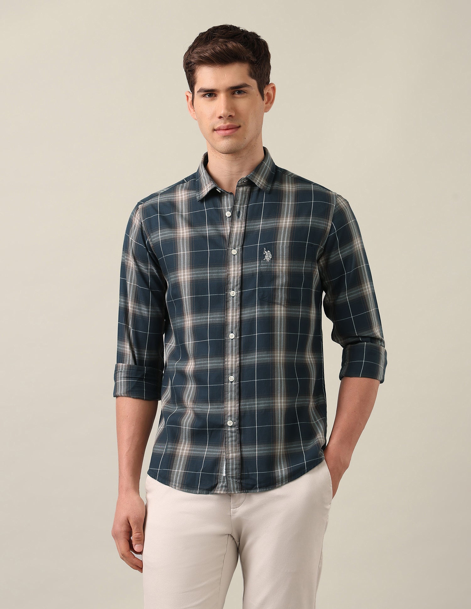 Tartan Checked Twill Shirt Dark Green - U.S. Polo Assn. India | Large