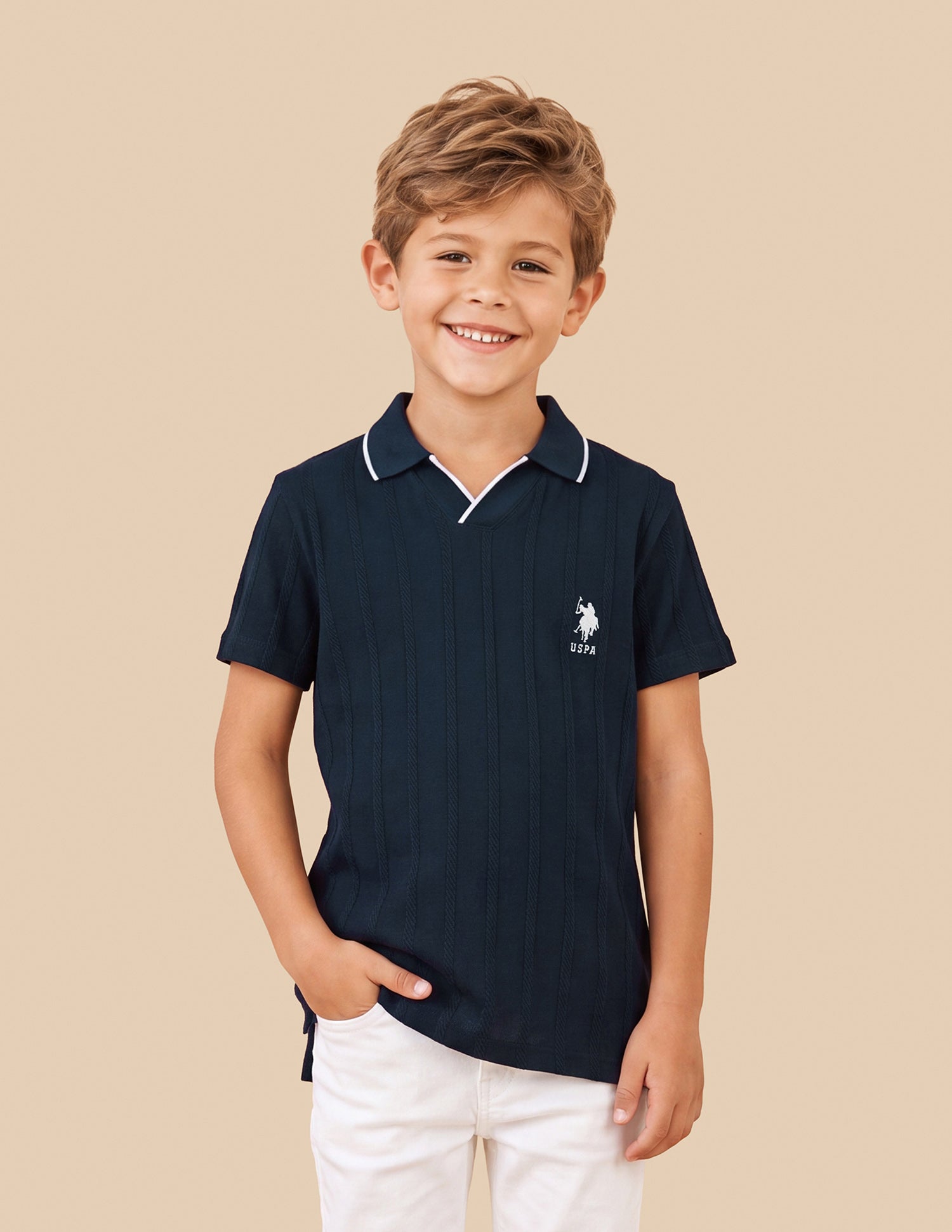 Vertical Striped Patterned Knit Polo Shirt Navy - U.S. Polo Assn. India | Large